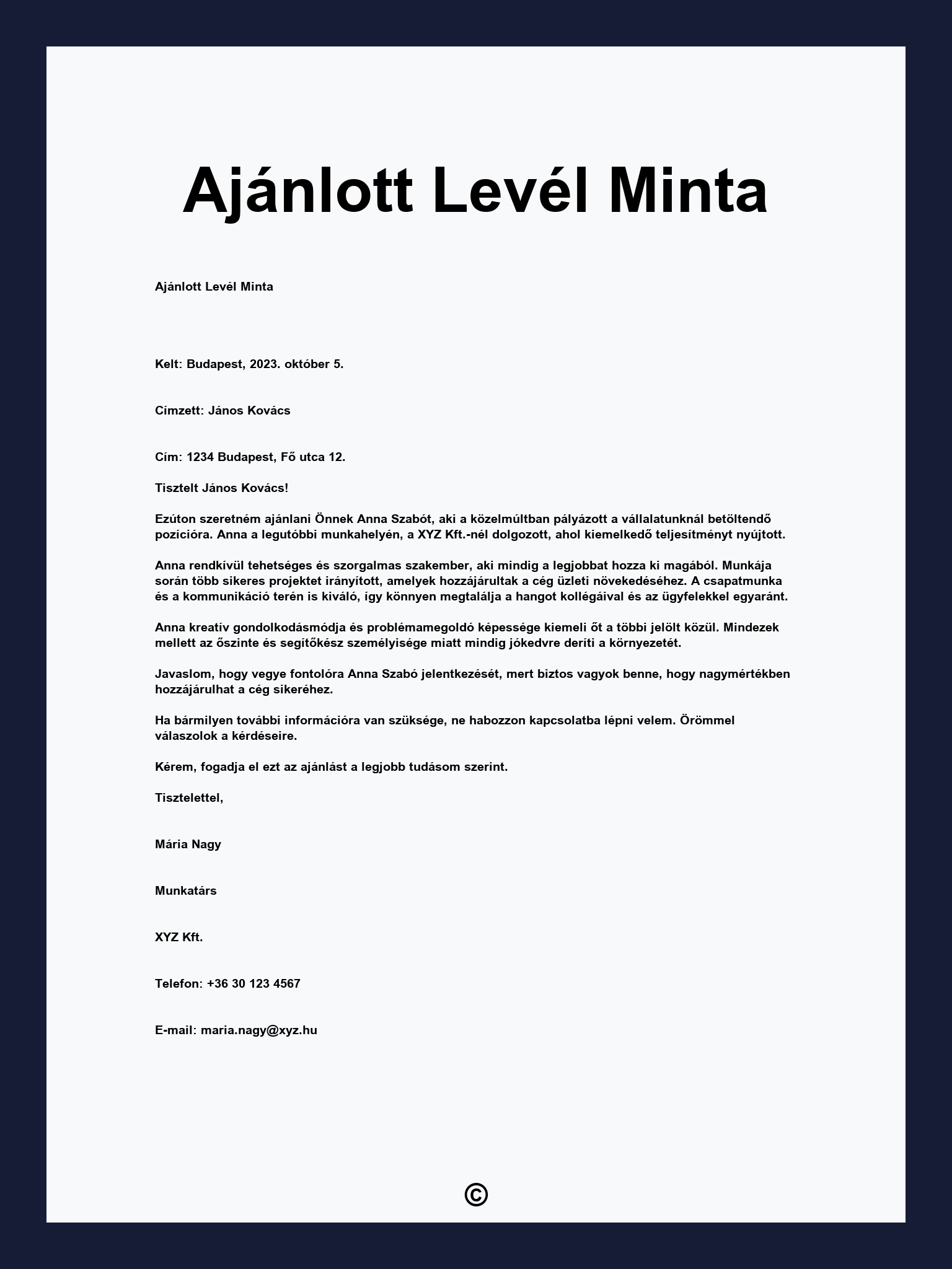 Ajánlott Levél Minta