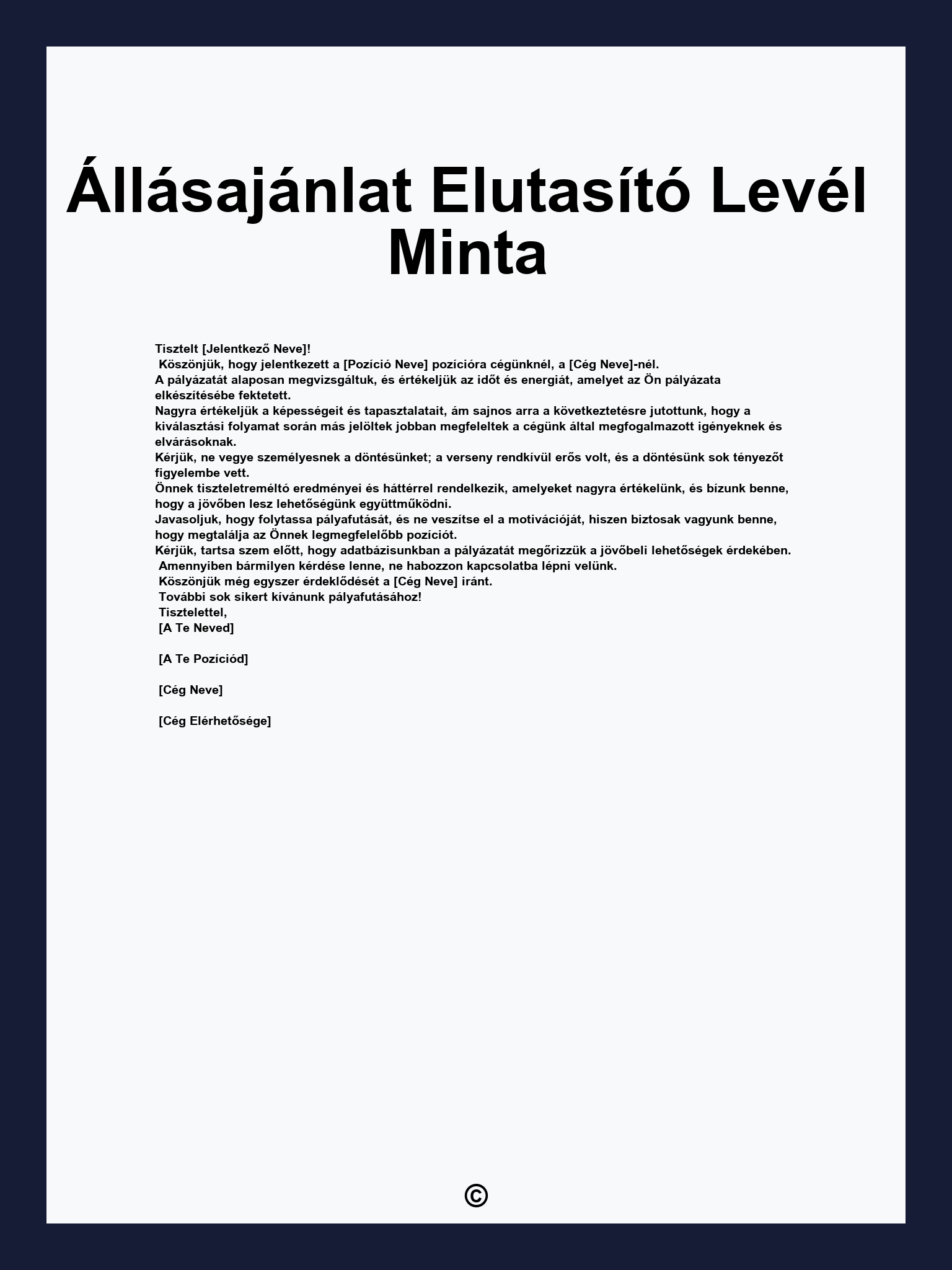 Állásajánlat Elutasító Levél Minta