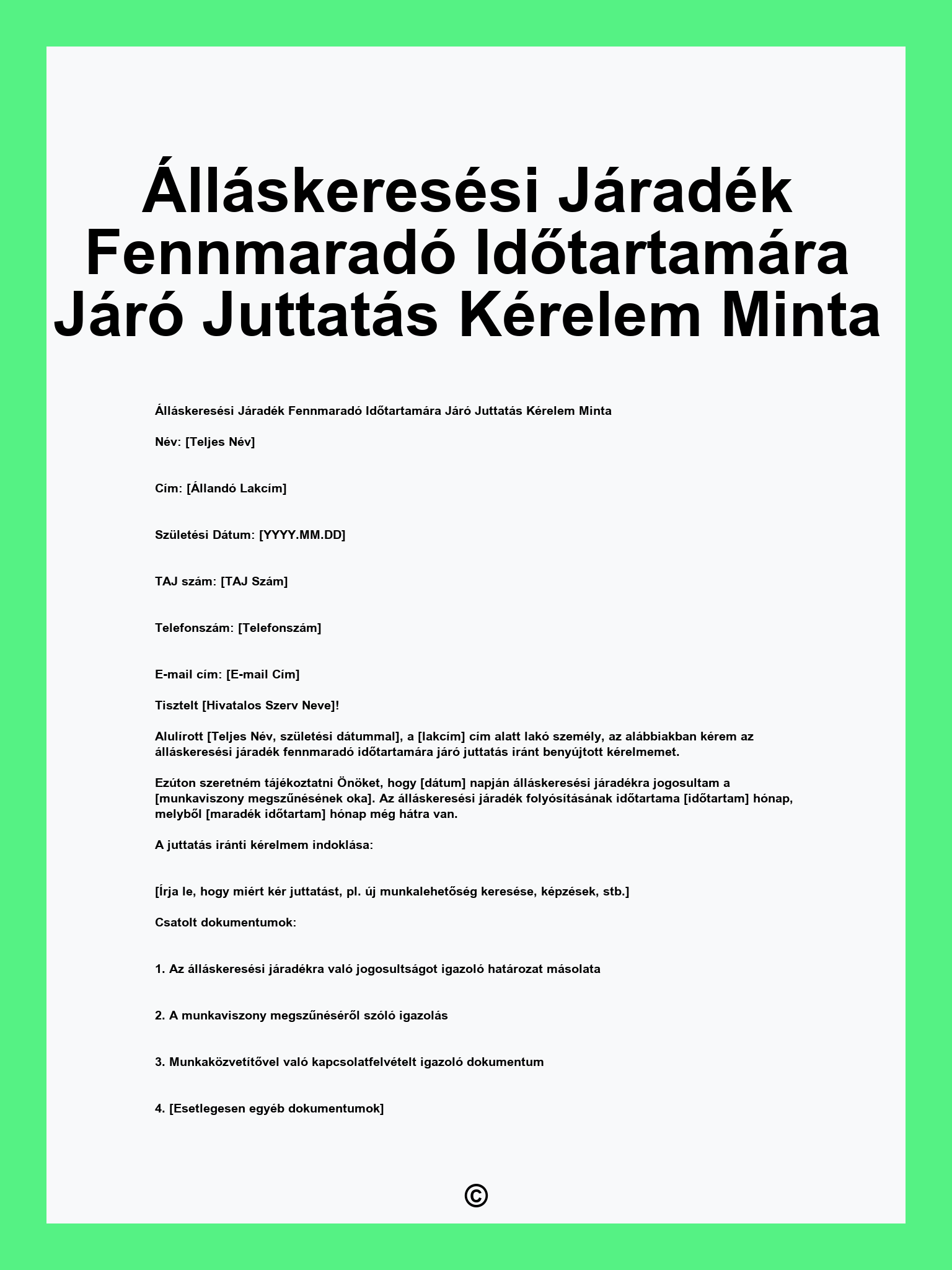 Álláskeresési Járadék Fennmaradó Időtartamára Járó Juttatás Kérelem Minta