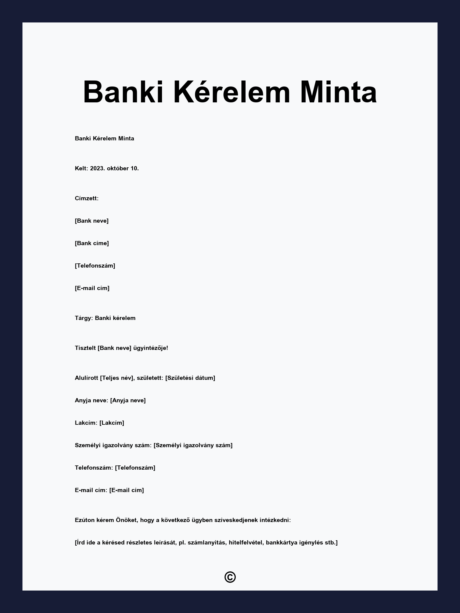 Banki Kérelem Minta