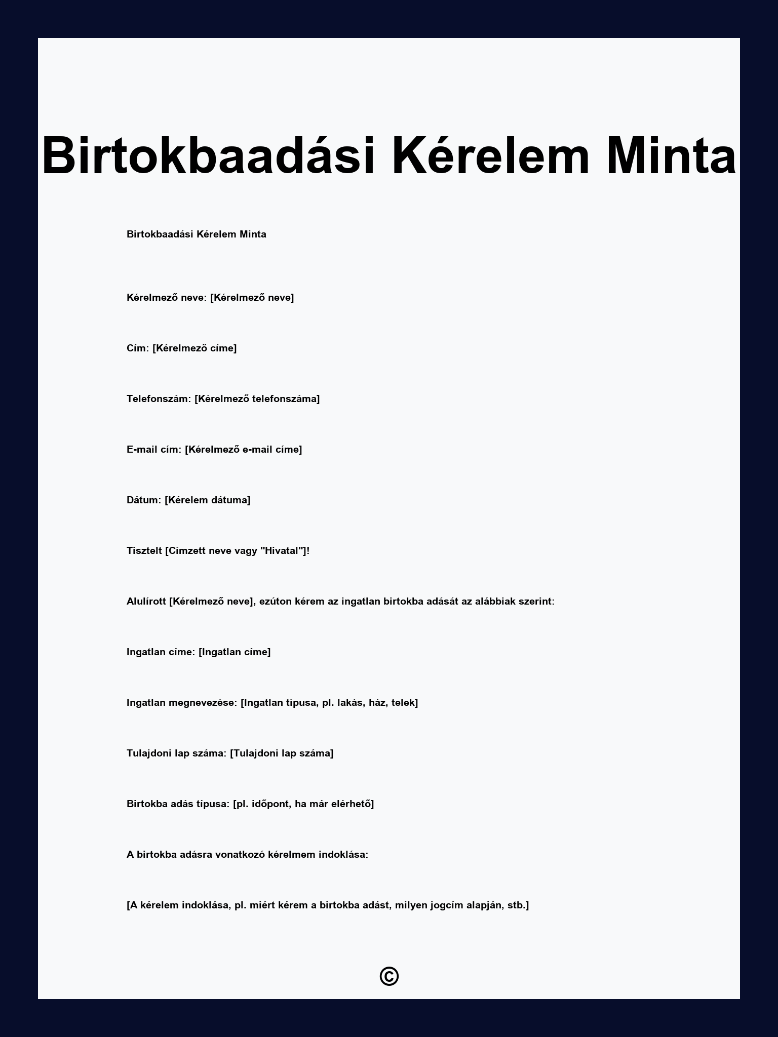 Birtokbaadási Kérelem Minta