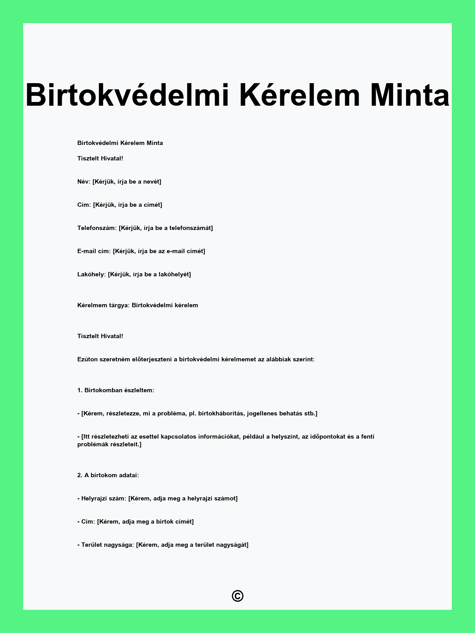 Birtokvédelmi Kérelem Minta