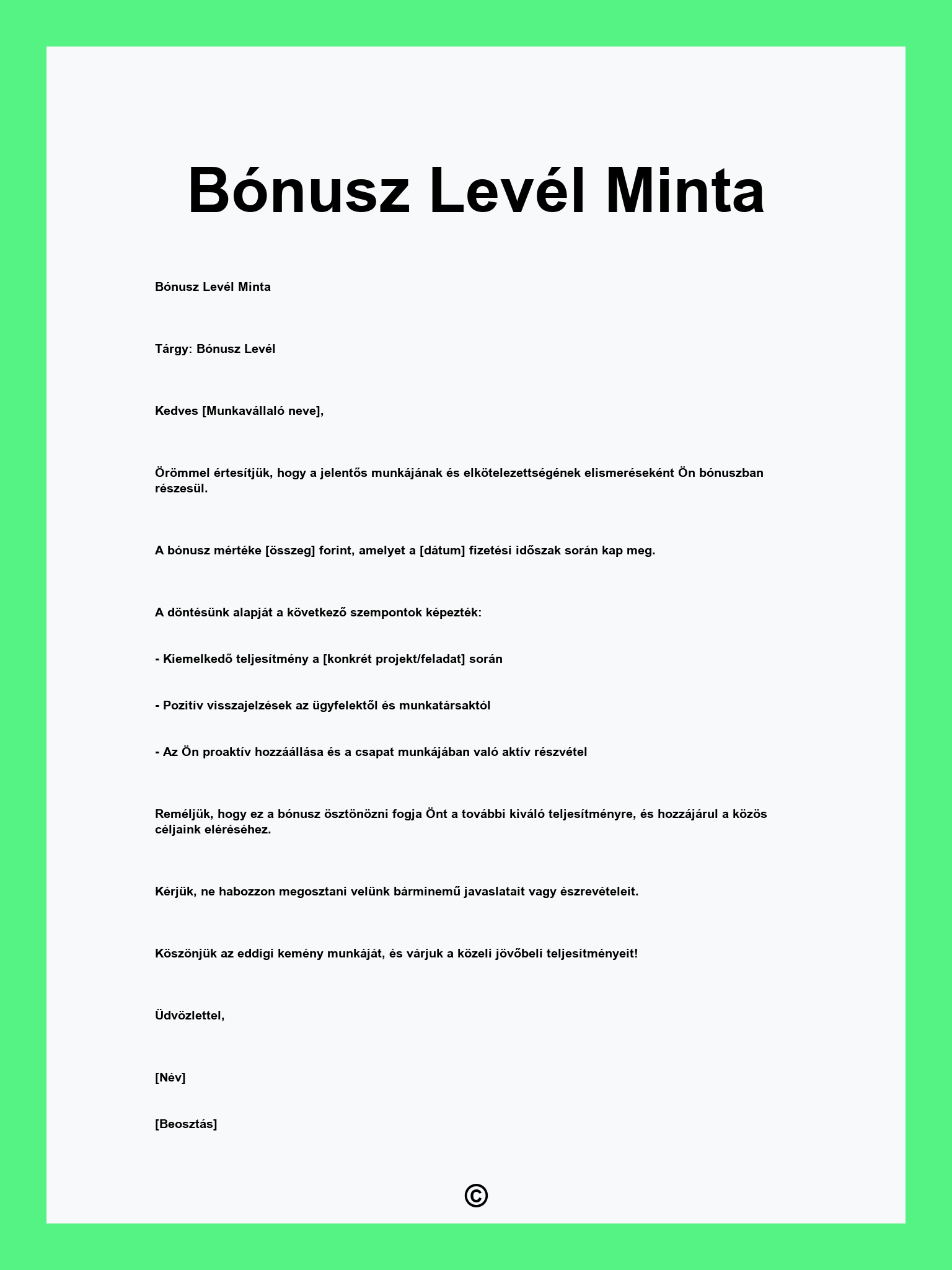 Bónusz Levél Minta