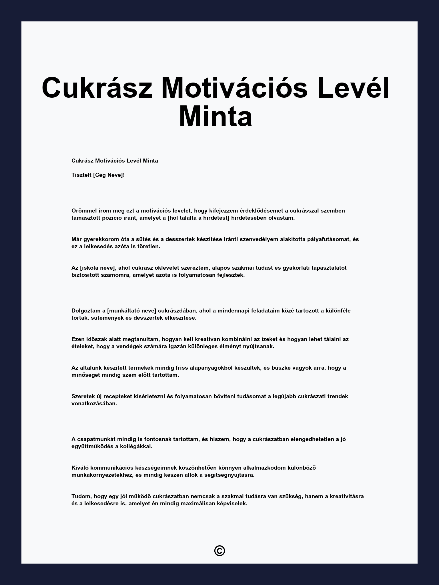 Cukrász Motivációs Levél Minta