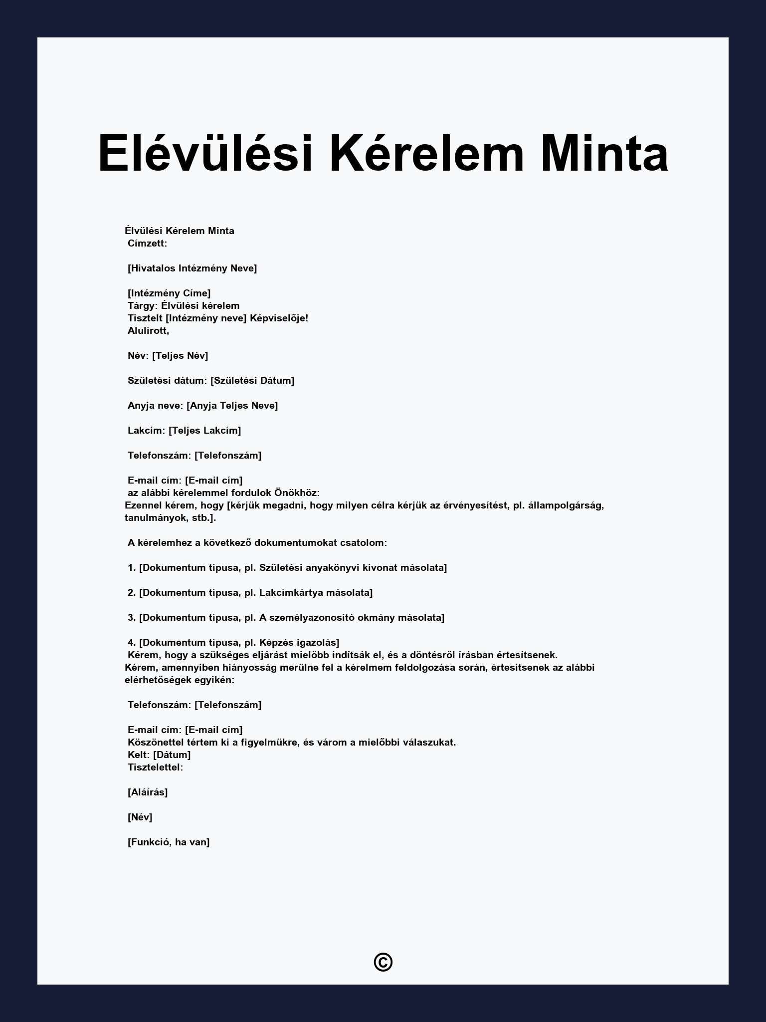 Elévülési Kérelem Minta