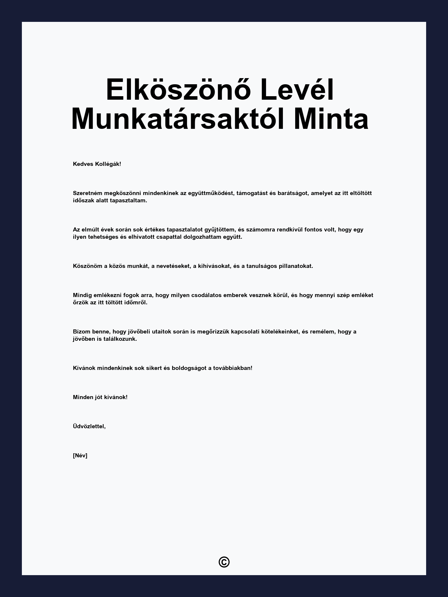 Elköszönő Levél Munkatársaktól Minta