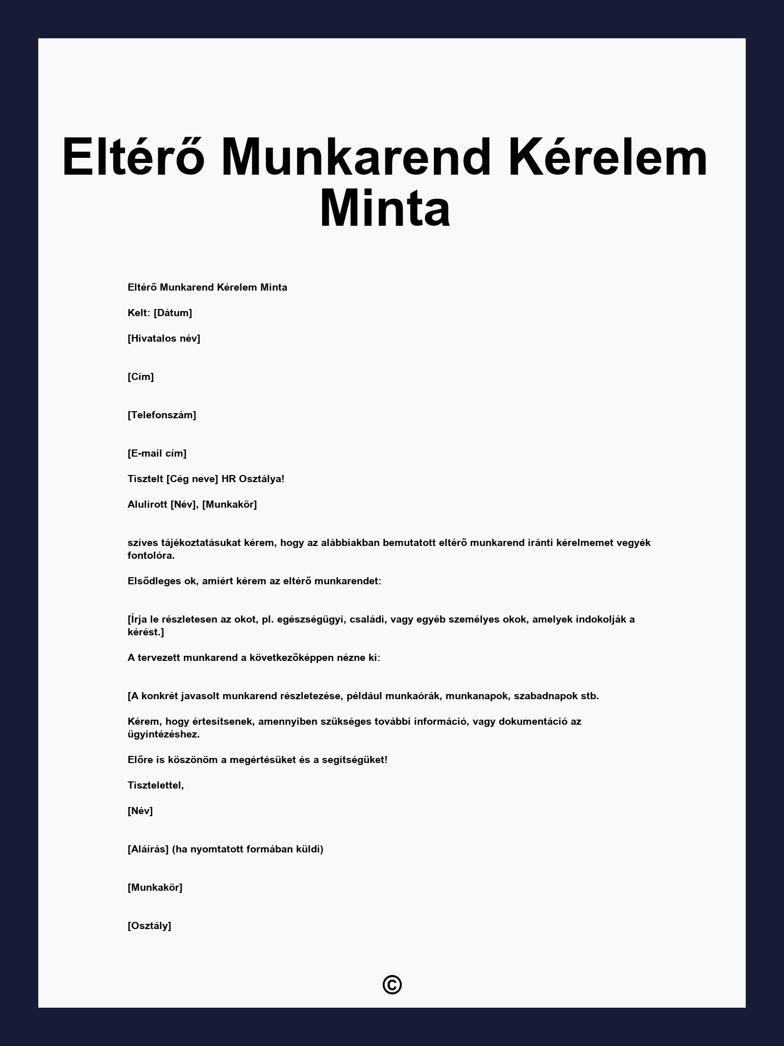Eltérő Munkarend Kérelem Minta