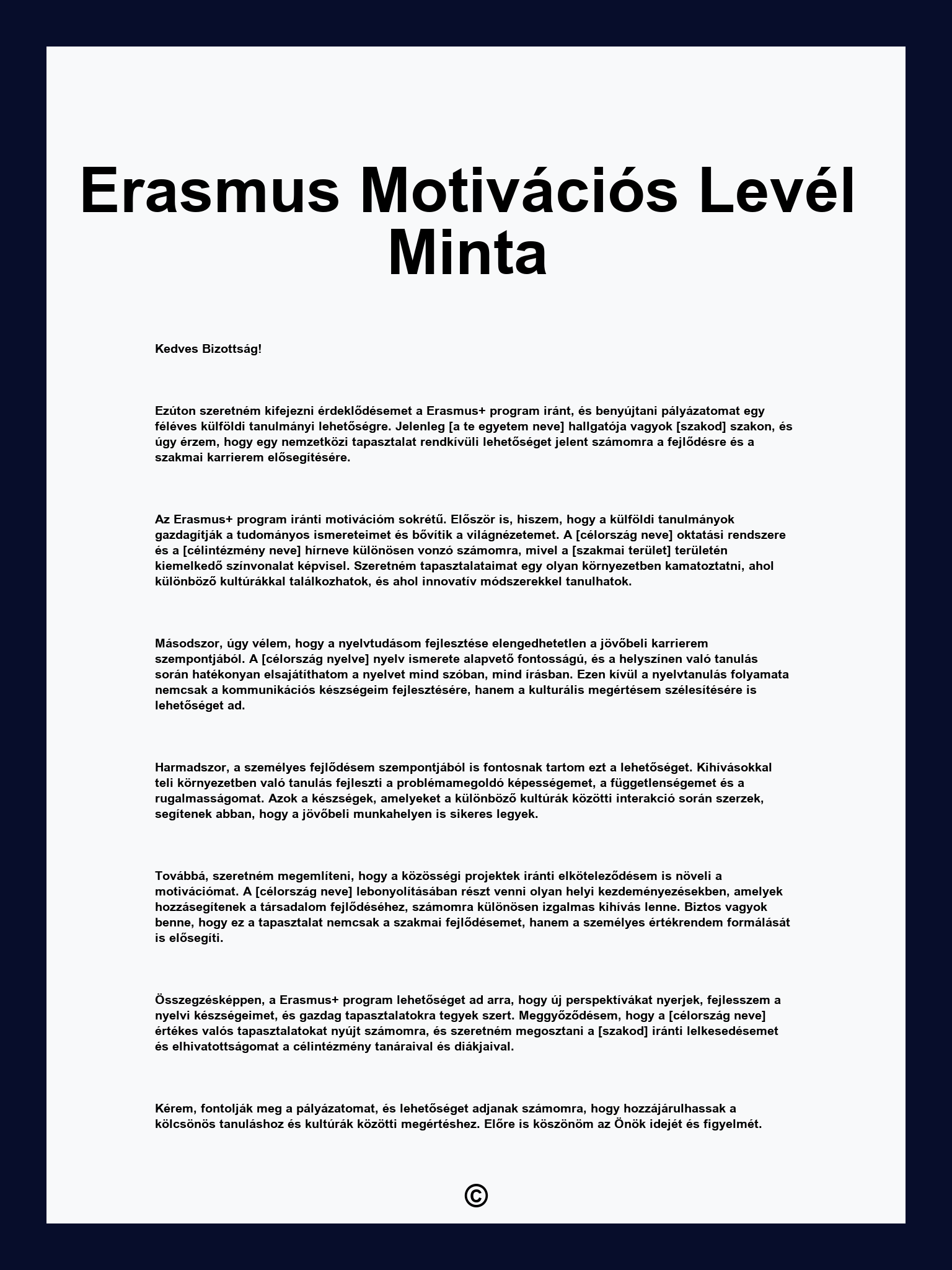 Erasmus Motivációs Levél Minta
