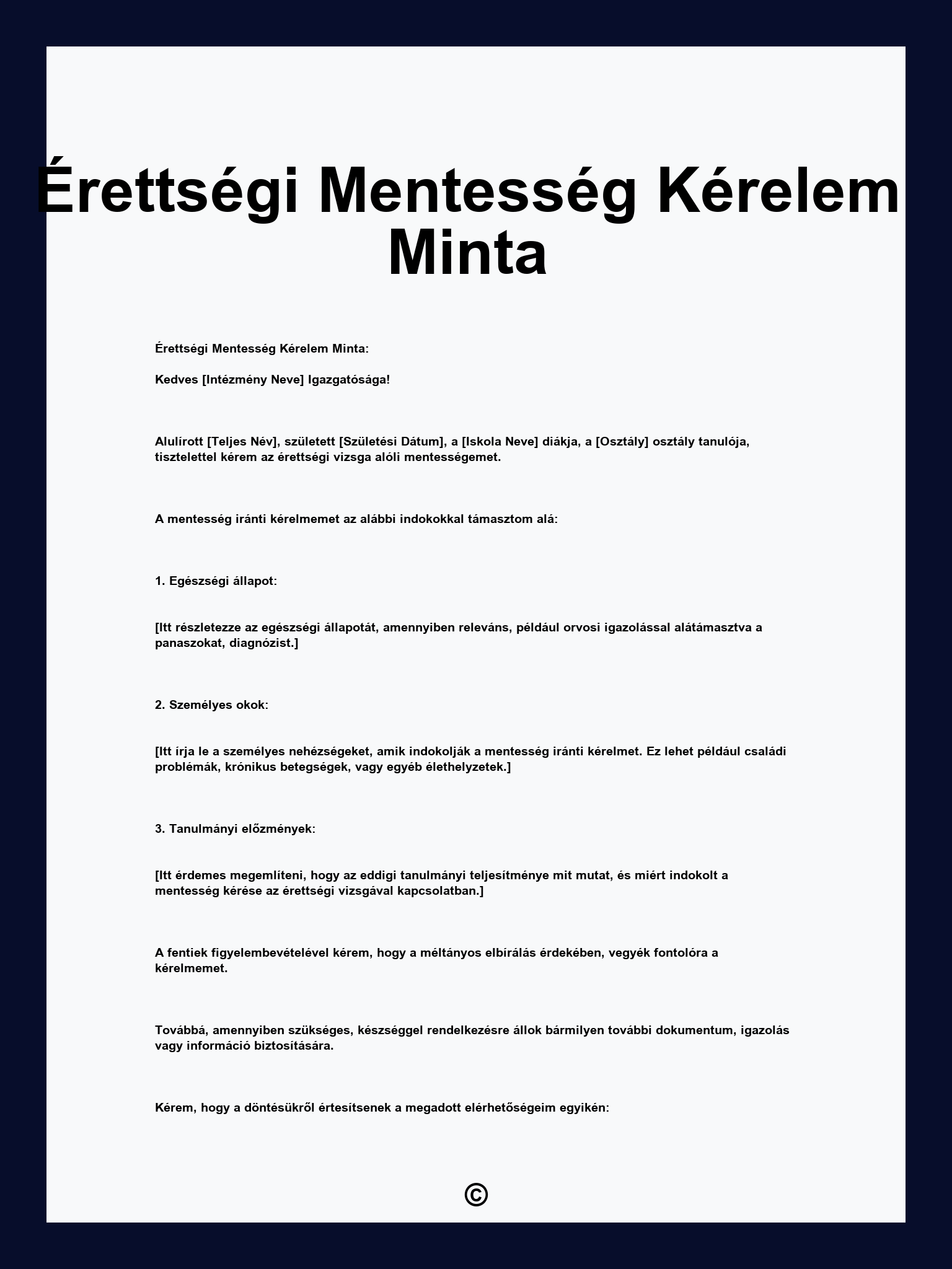 Érettségi Mentesség Kérelem Minta