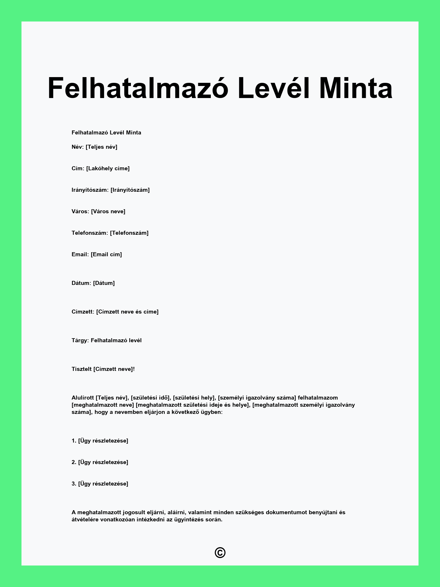Felhatalmazó Levél Minta