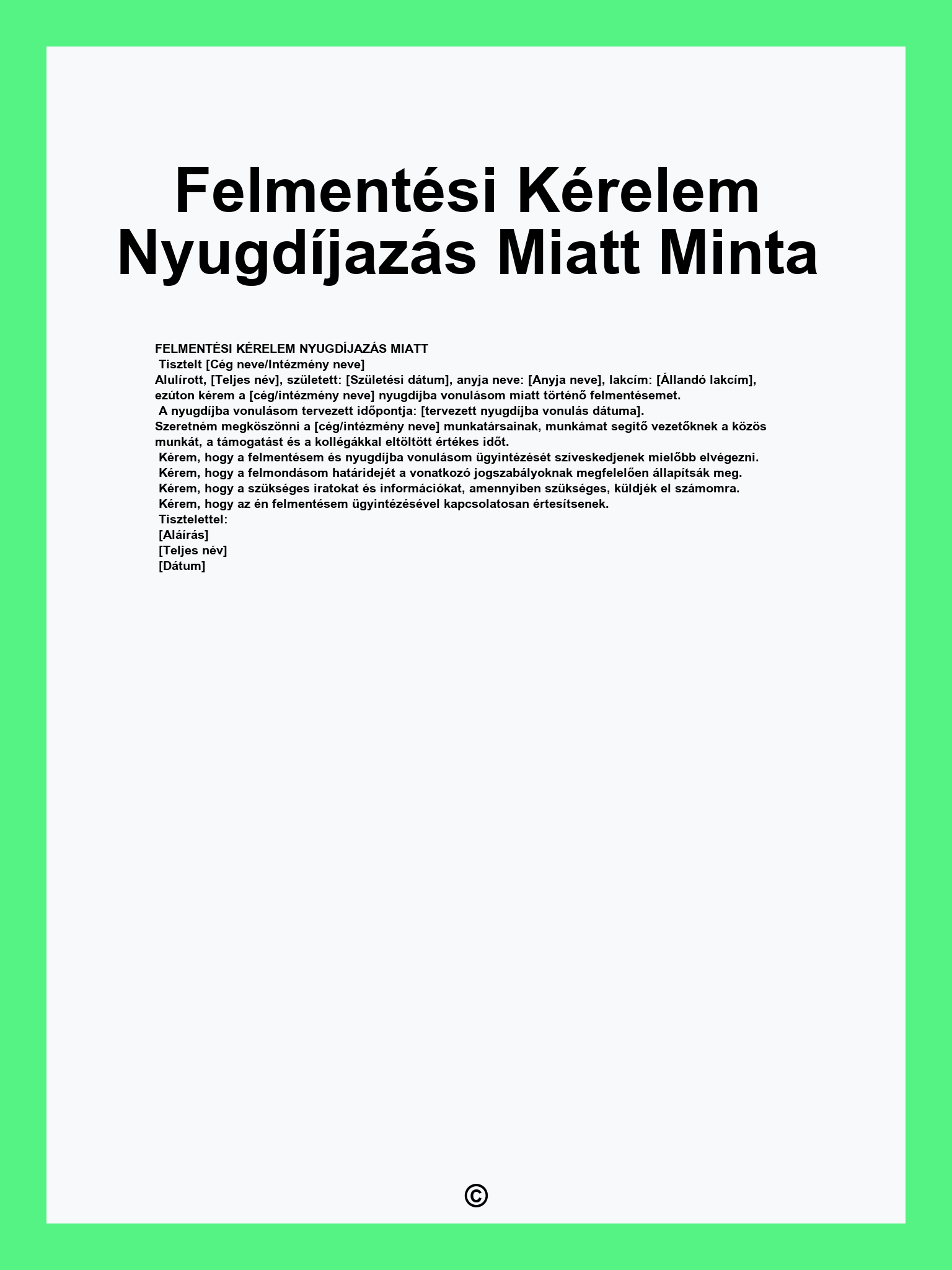 Felmentési Kérelem Nyugdíjazás Miatt Minta