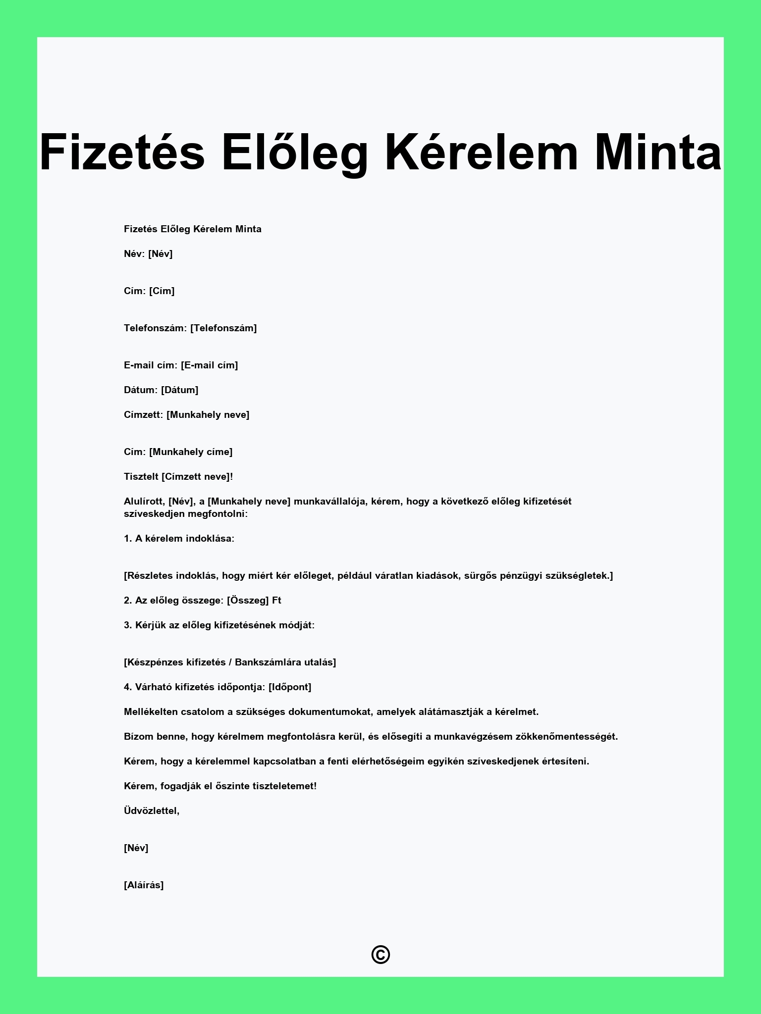 Fizetés Előleg Kérelem Minta