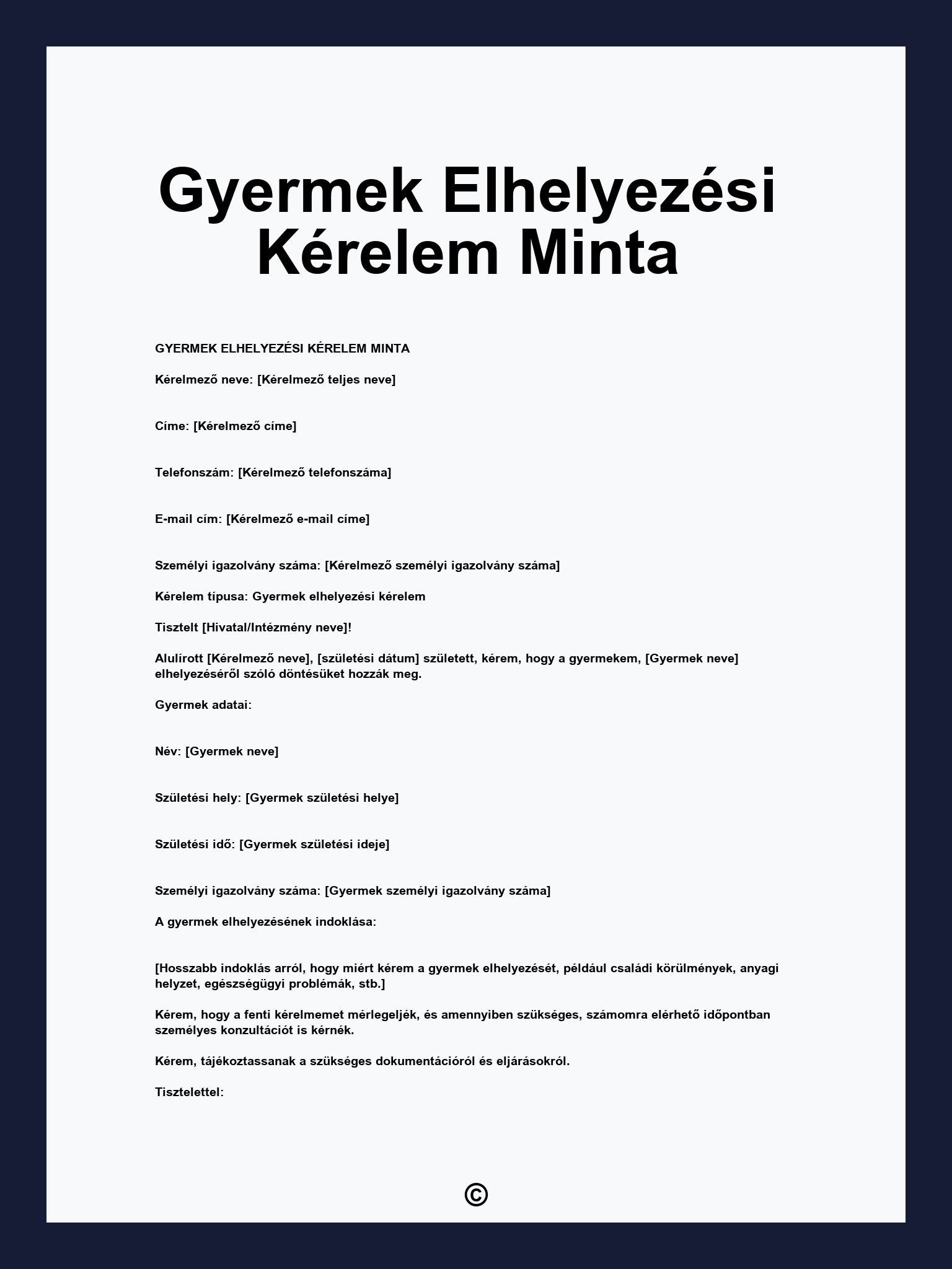Gyermek Elhelyezési Kérelem Minta