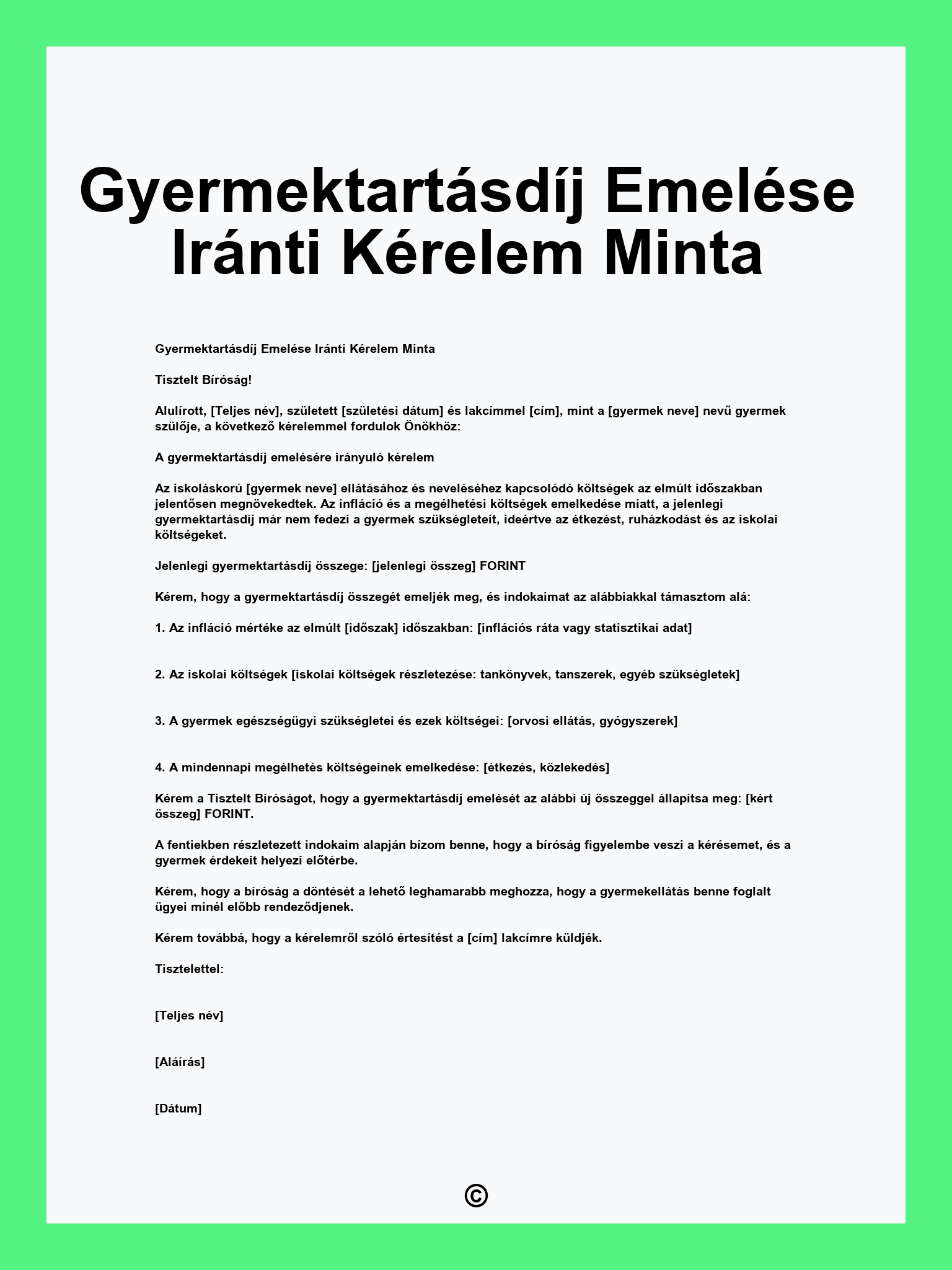 Gyermektartásdíj Emelése Iránti Kérelem Minta