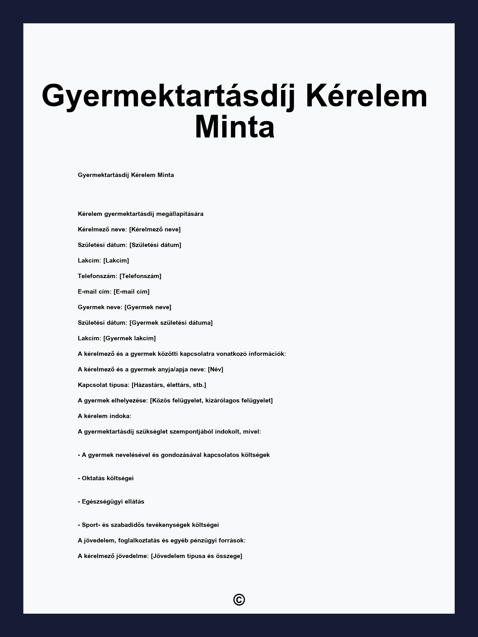 Gyermektartásdíj Kérelem Minta
