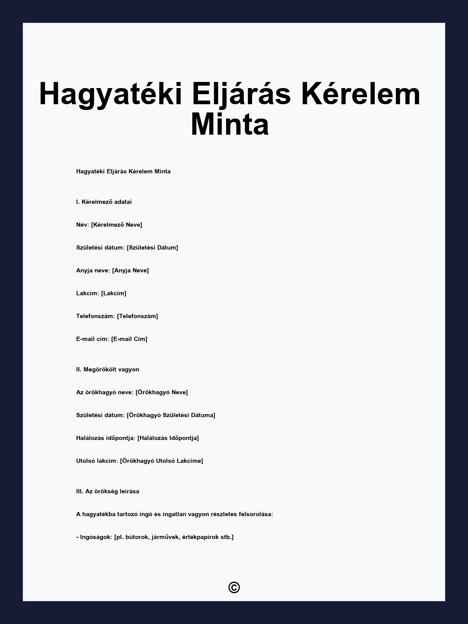 Hagyatéki Eljárás Kérelem Minta