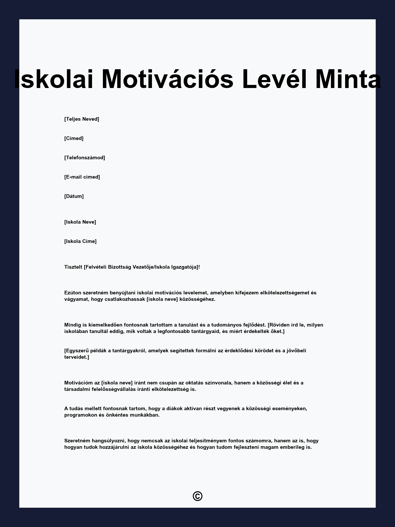 Iskolai Motivációs Levél Minta
