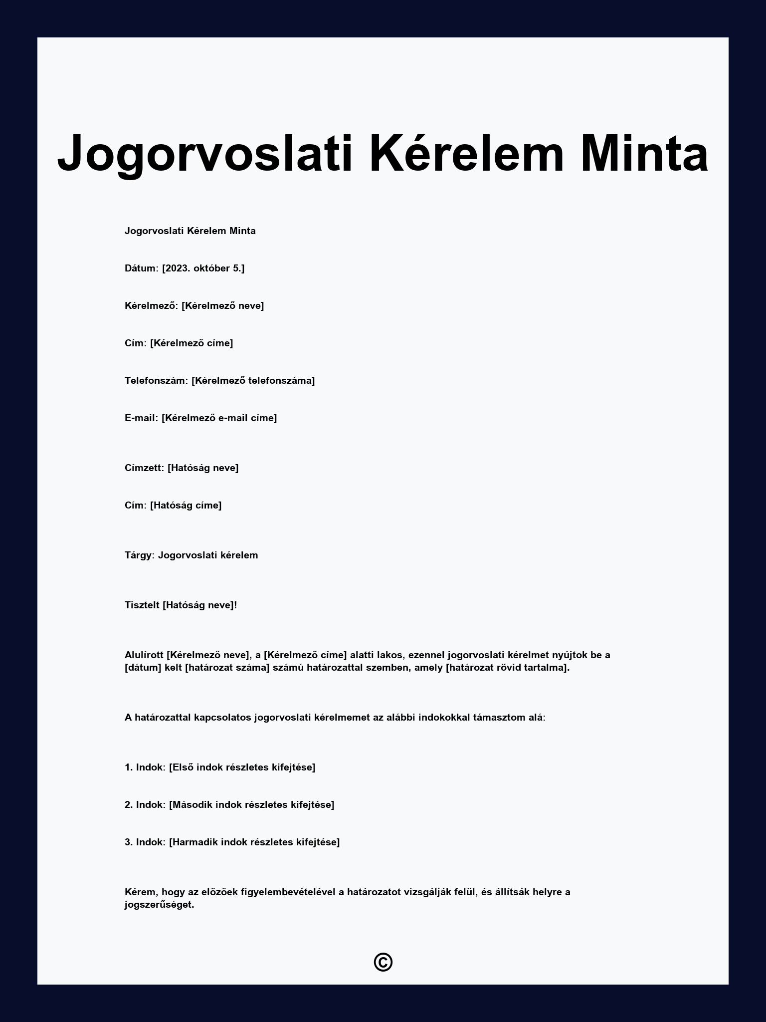 Jogorvoslati Kérelem Minta
