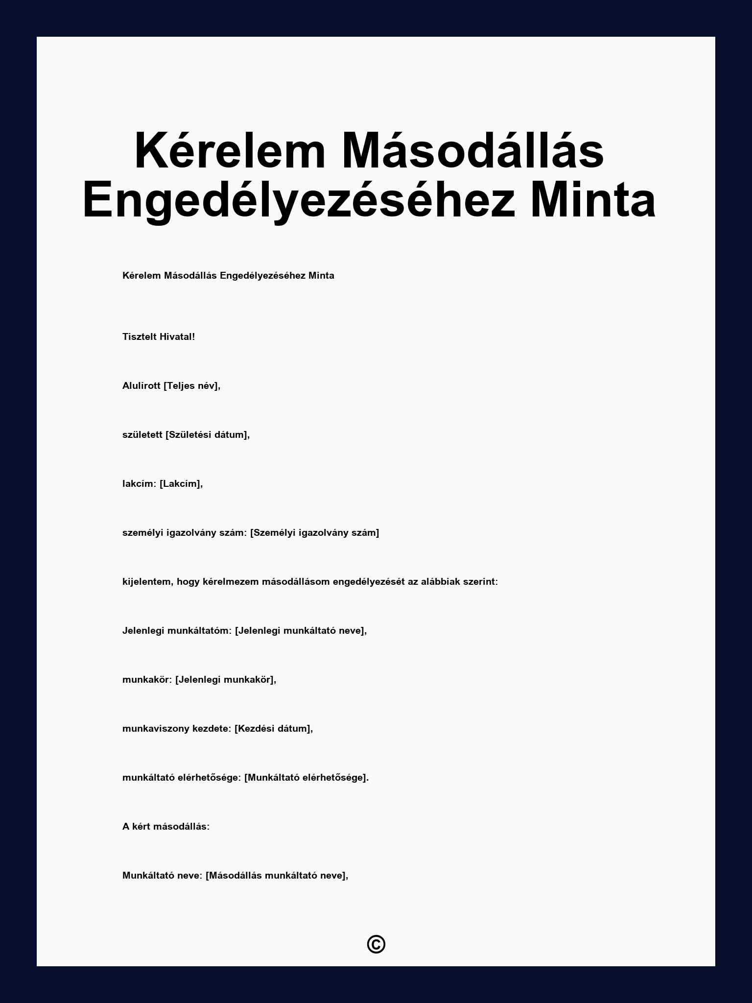 Kérelem Másodállás Engedélyezéséhez Minta