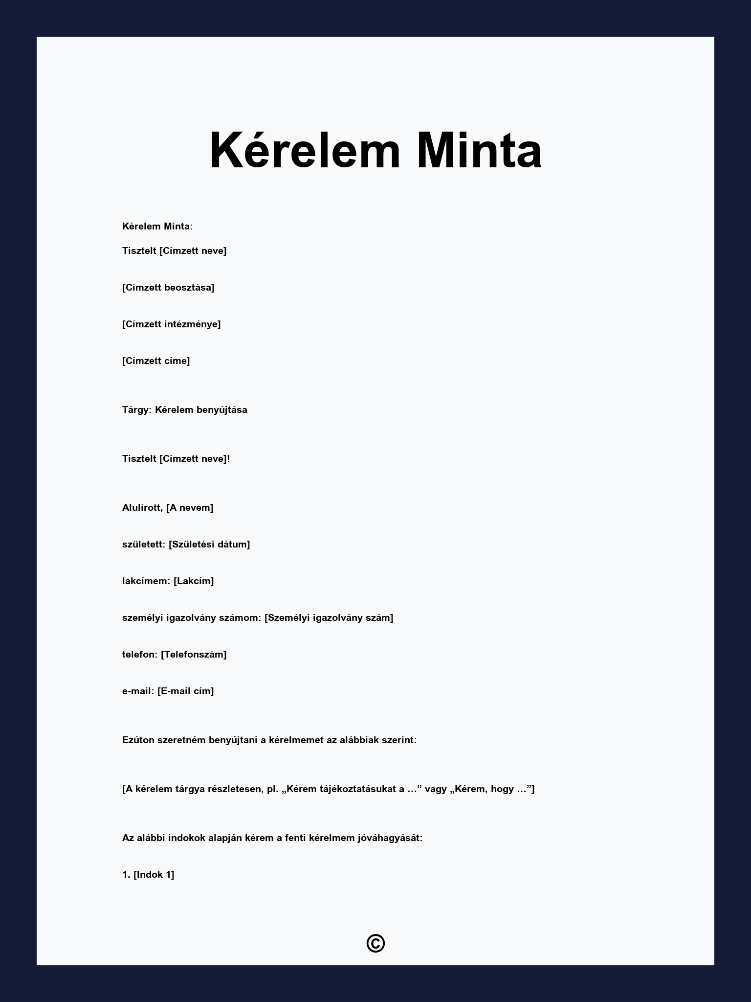 Kérelem Minta