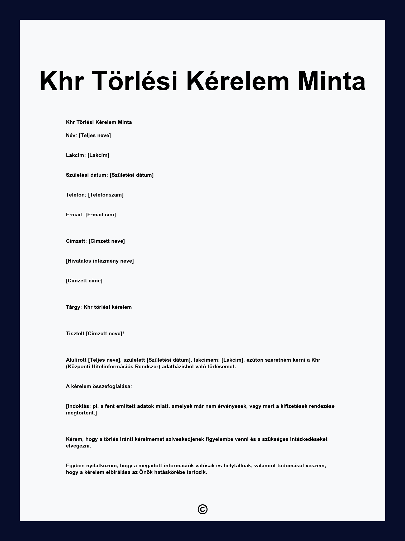 Khr Törlési Kérelem Minta
