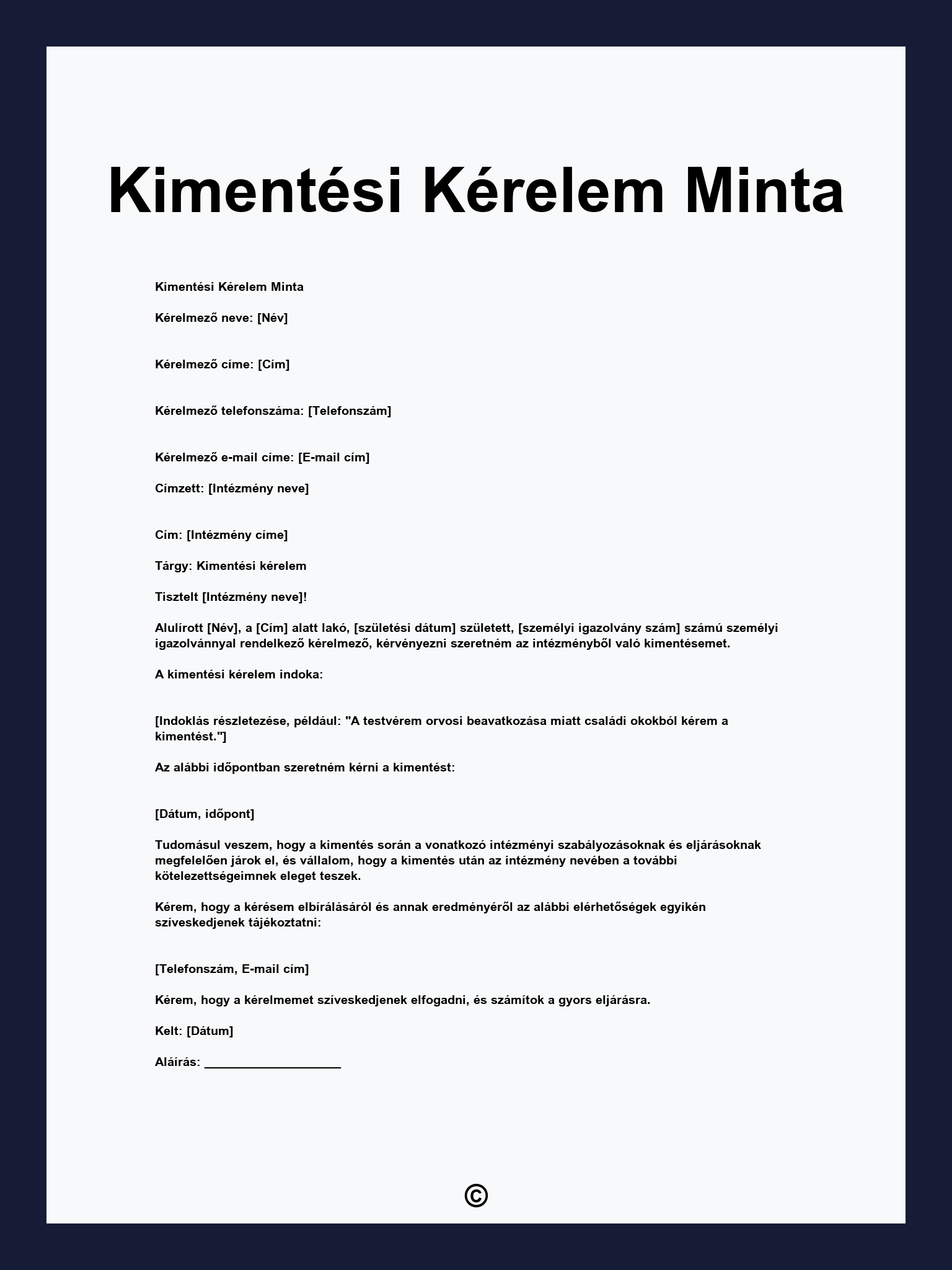 Kimentési Kérelem Minta