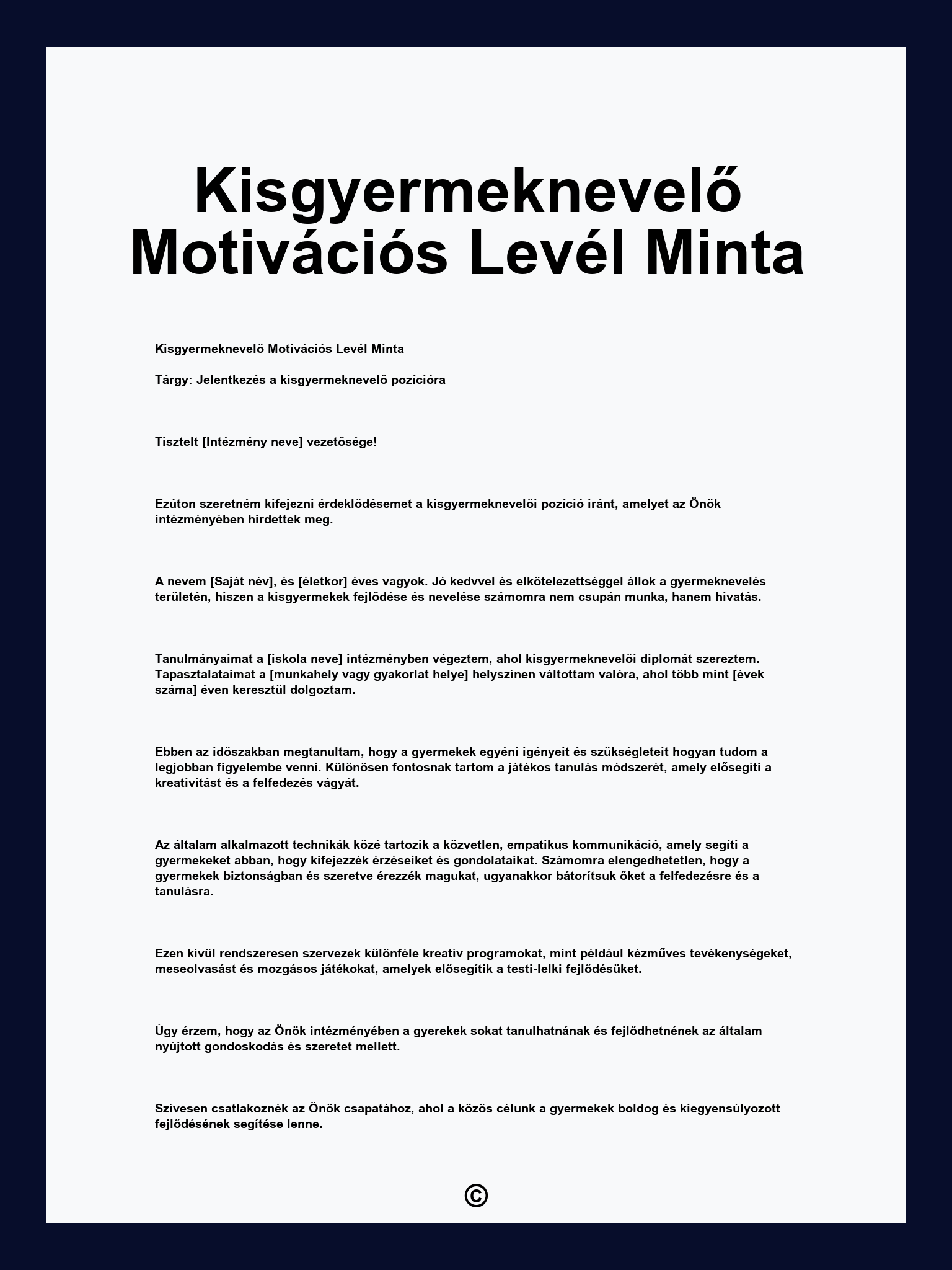 Kisgyermeknevelő Motivációs Levél Minta