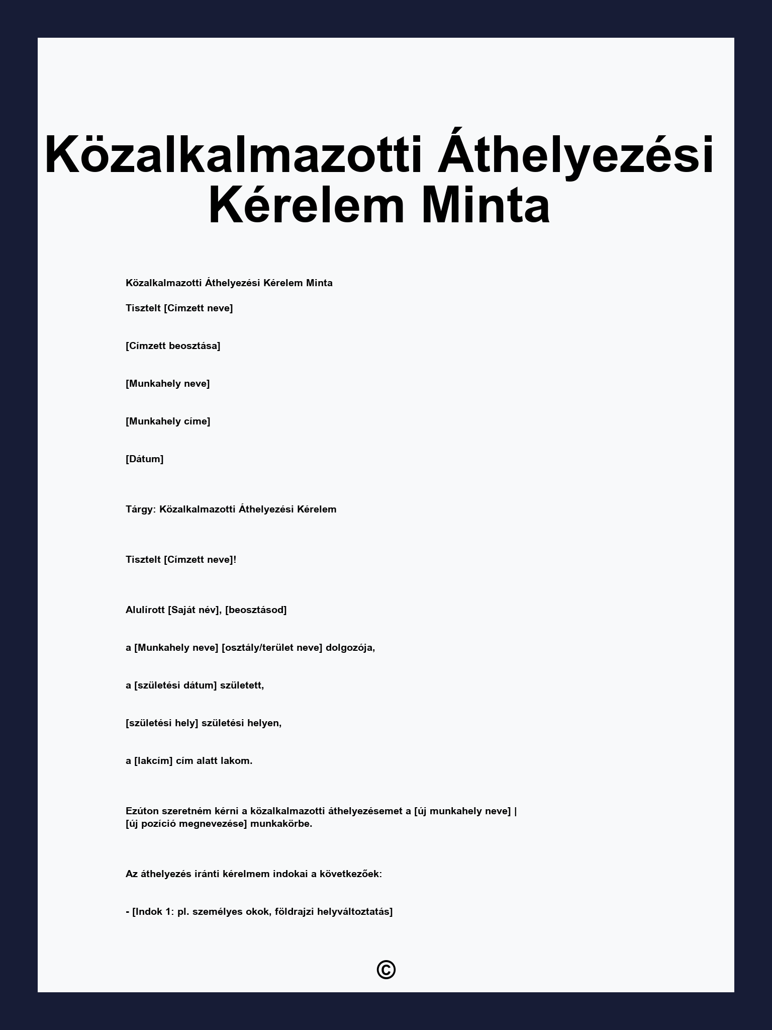 Közalkalmazotti Áthelyezési Kérelem Minta