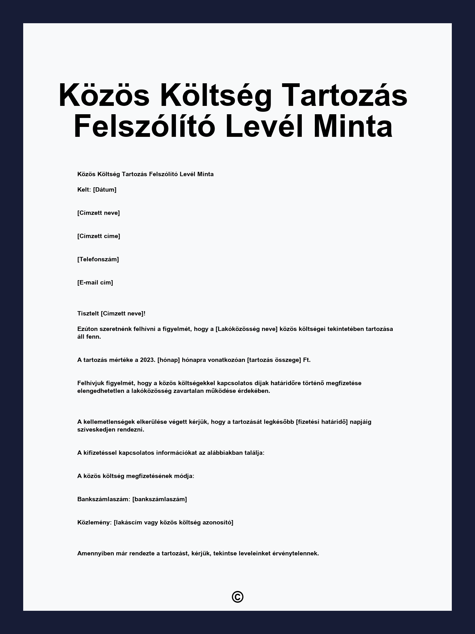 Közös Költség Tartozás Felszólító Levél Minta