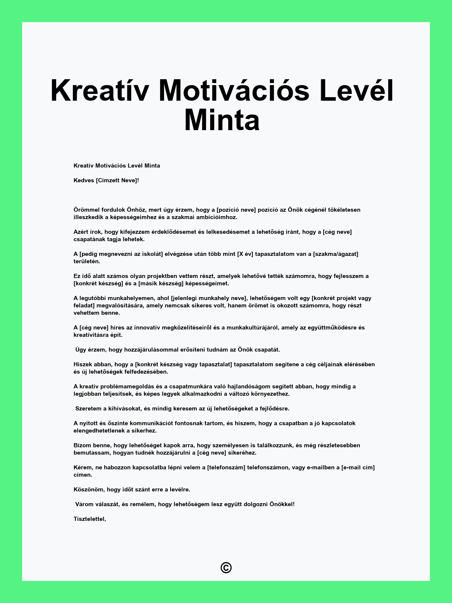 Kreatív Motivációs Levél Minta