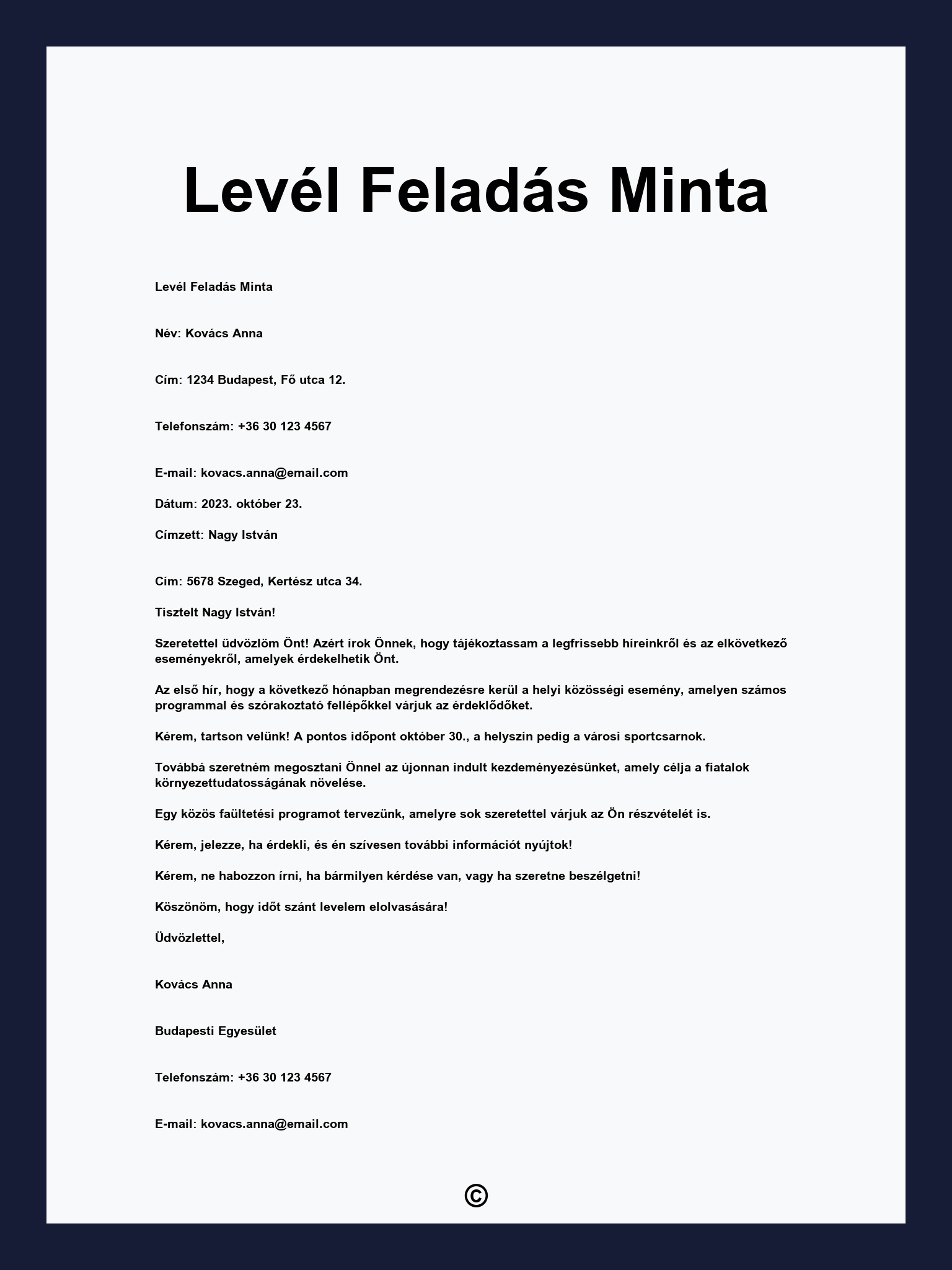 Levél Feladás Minta