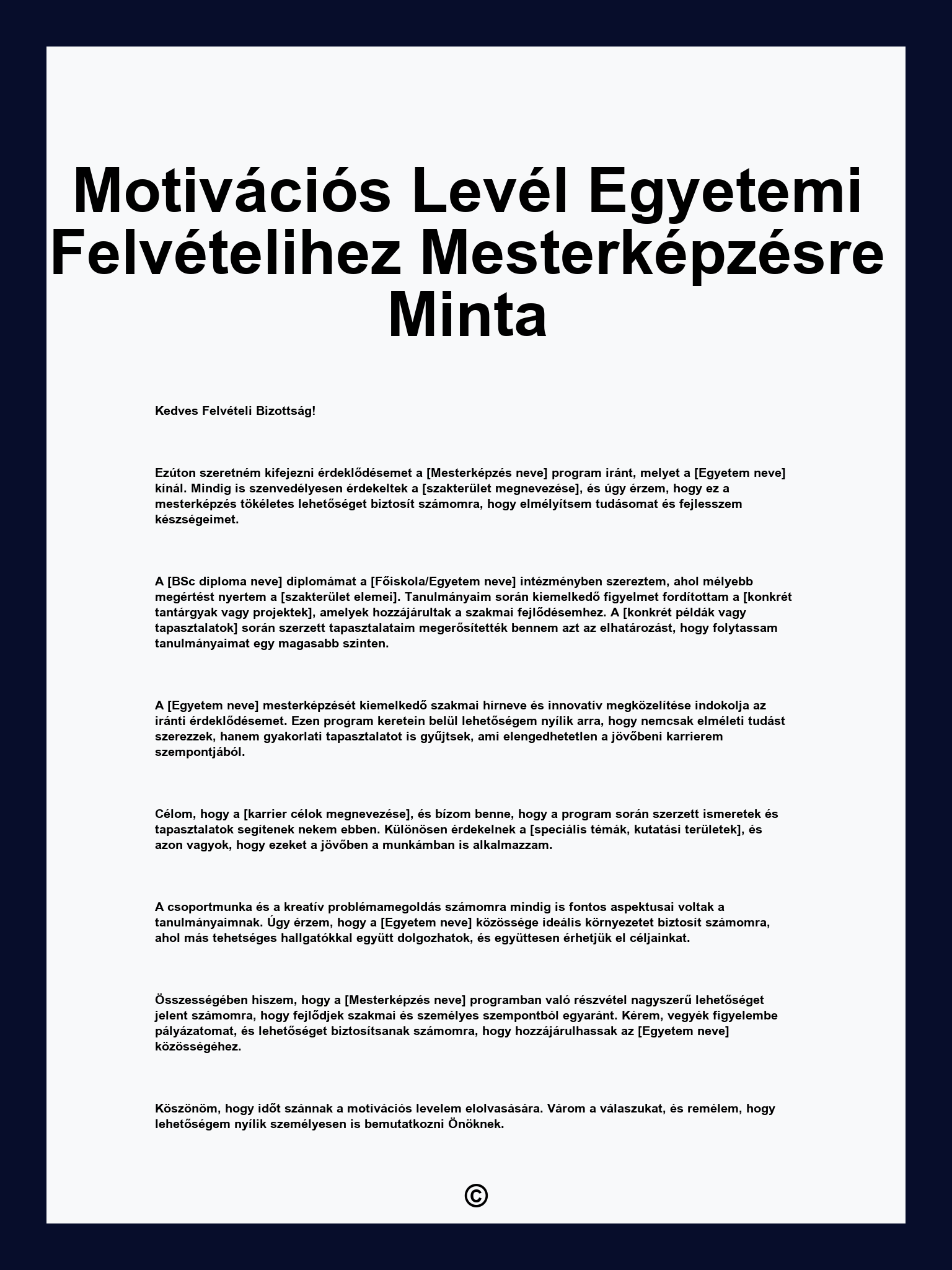 Motivációs Levél Egyetemi Felvételihez Mesterképzésre Minta