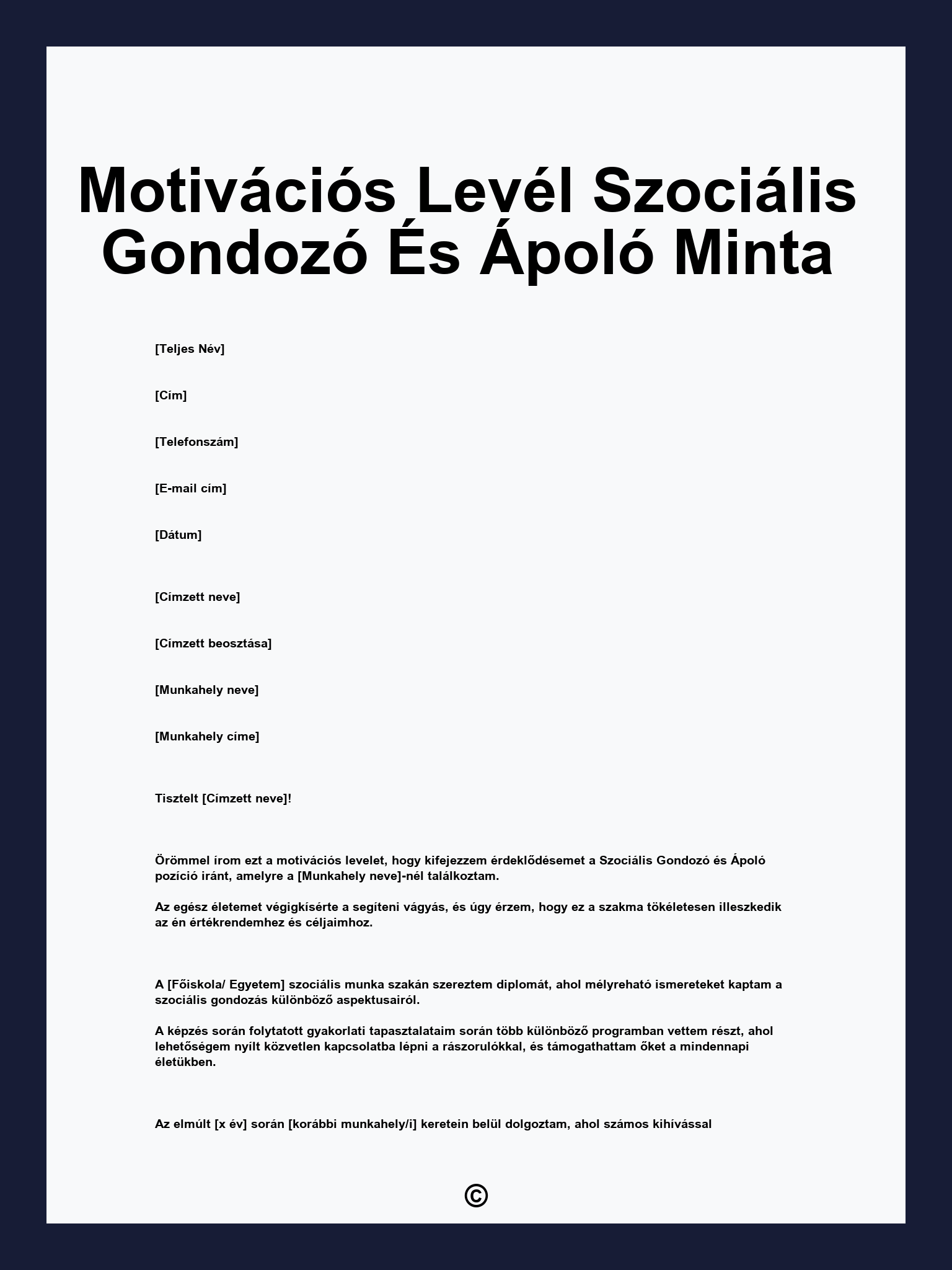 Motivációs Levél Szociális Gondozó És Ápoló Minta