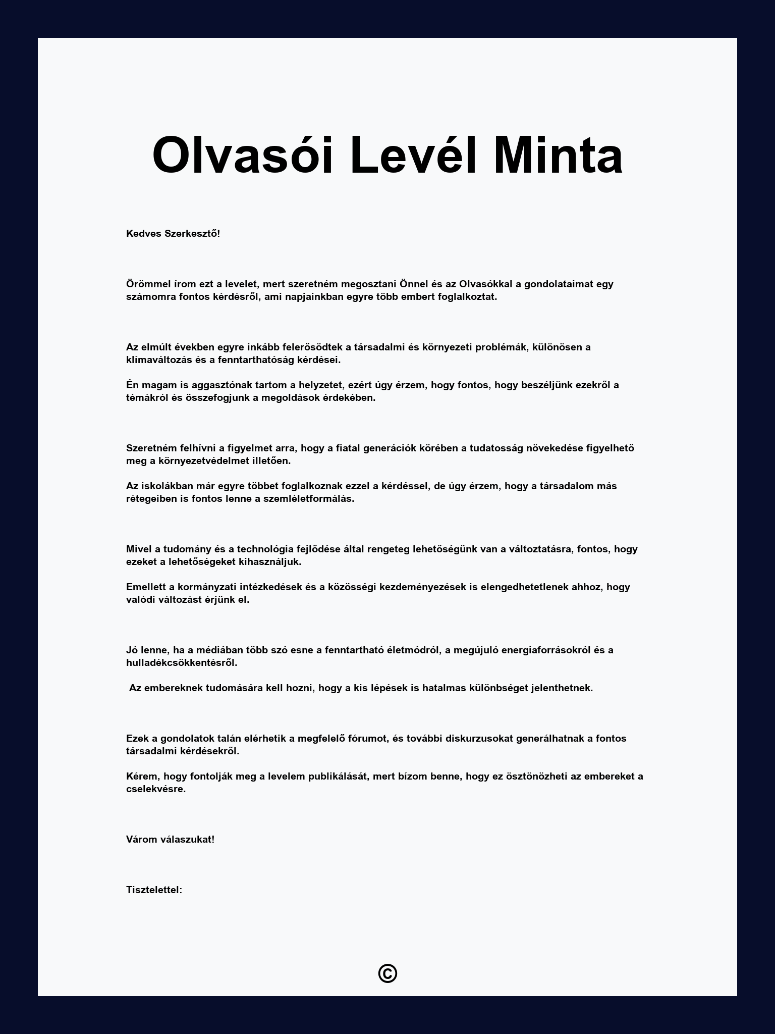 Olvasói Levél Minta