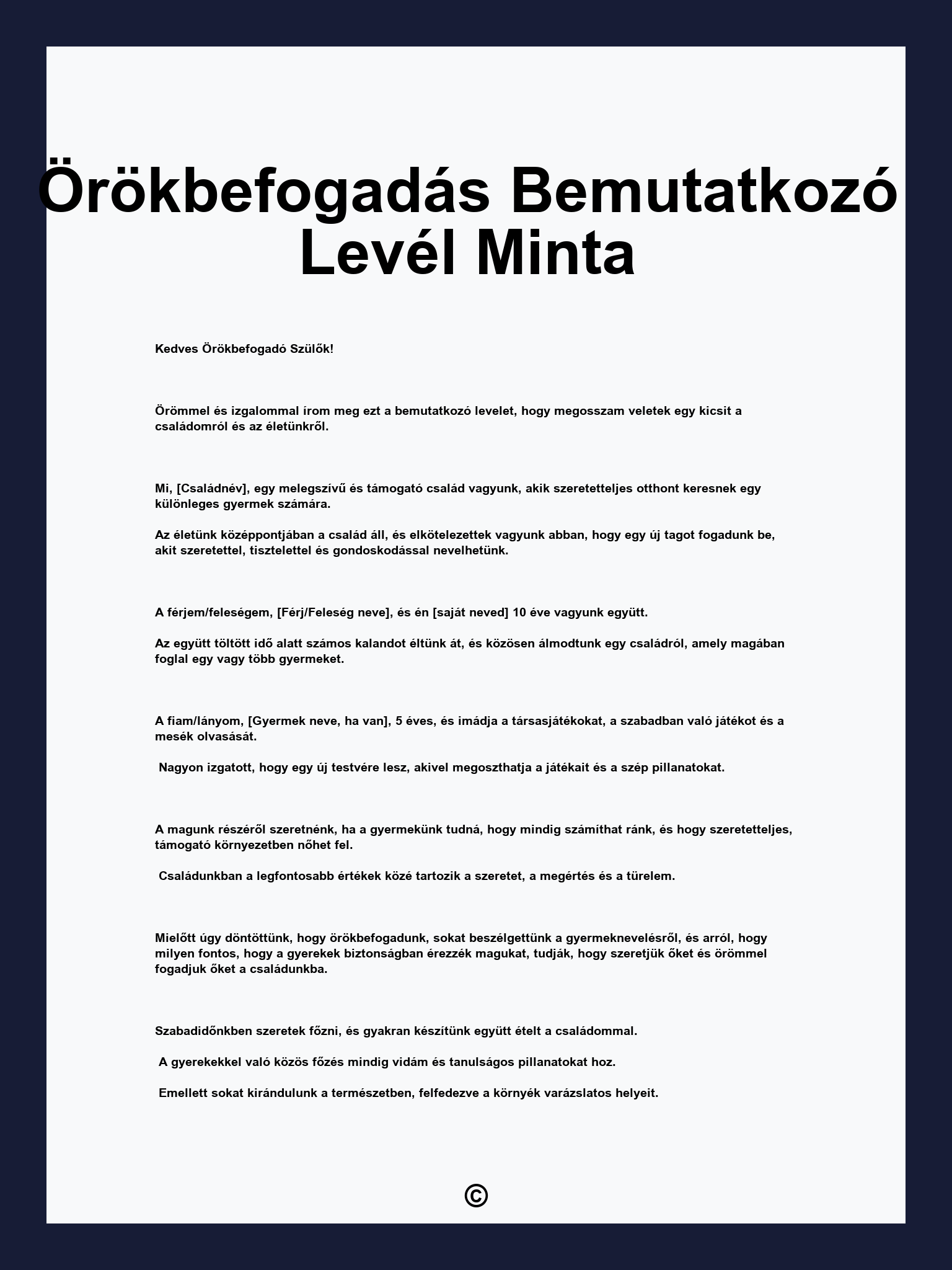 Örökbefogadás Bemutatkozó Levél Minta