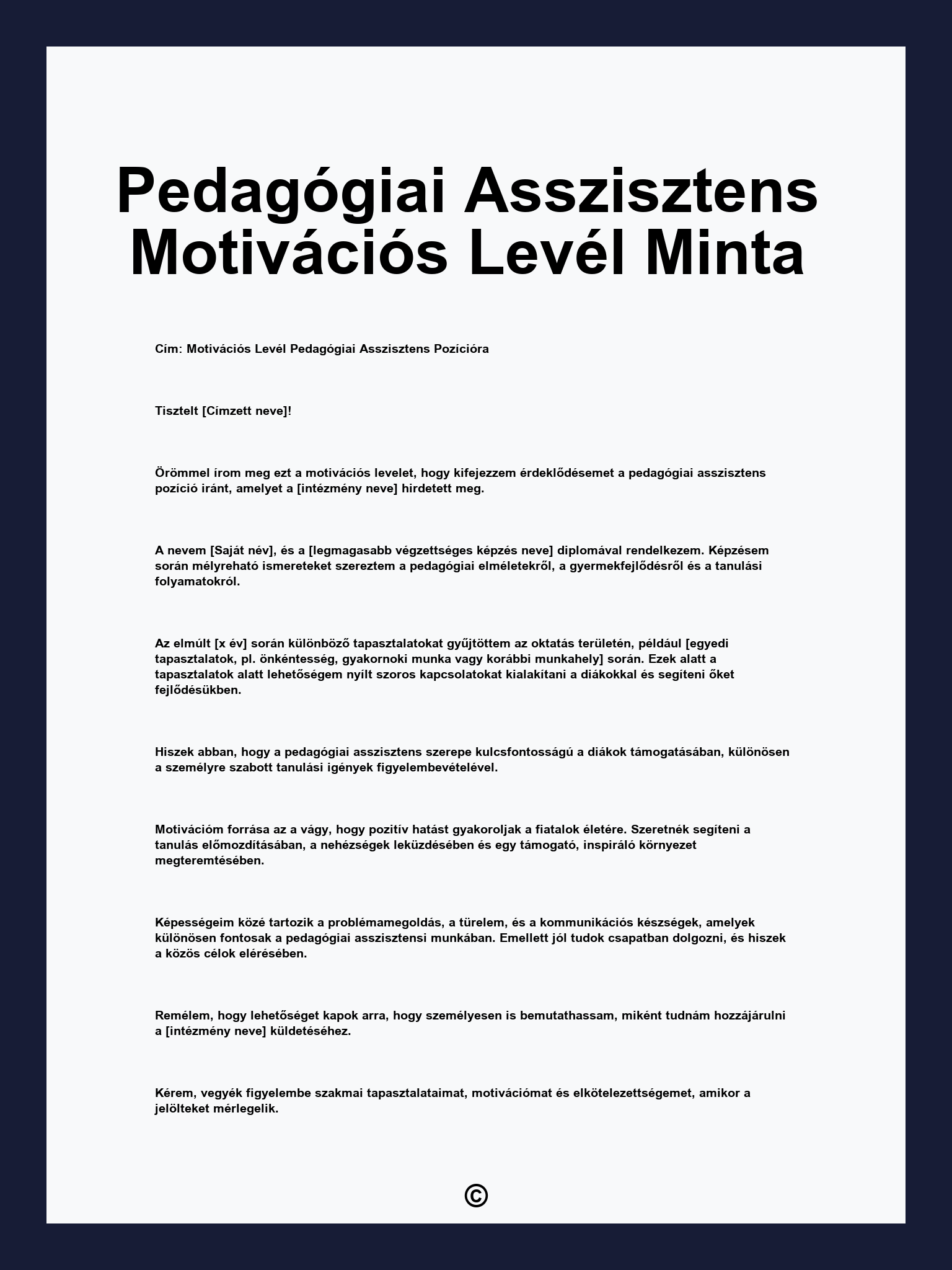 Pedagógiai Asszisztens Motivációs Levél Minta