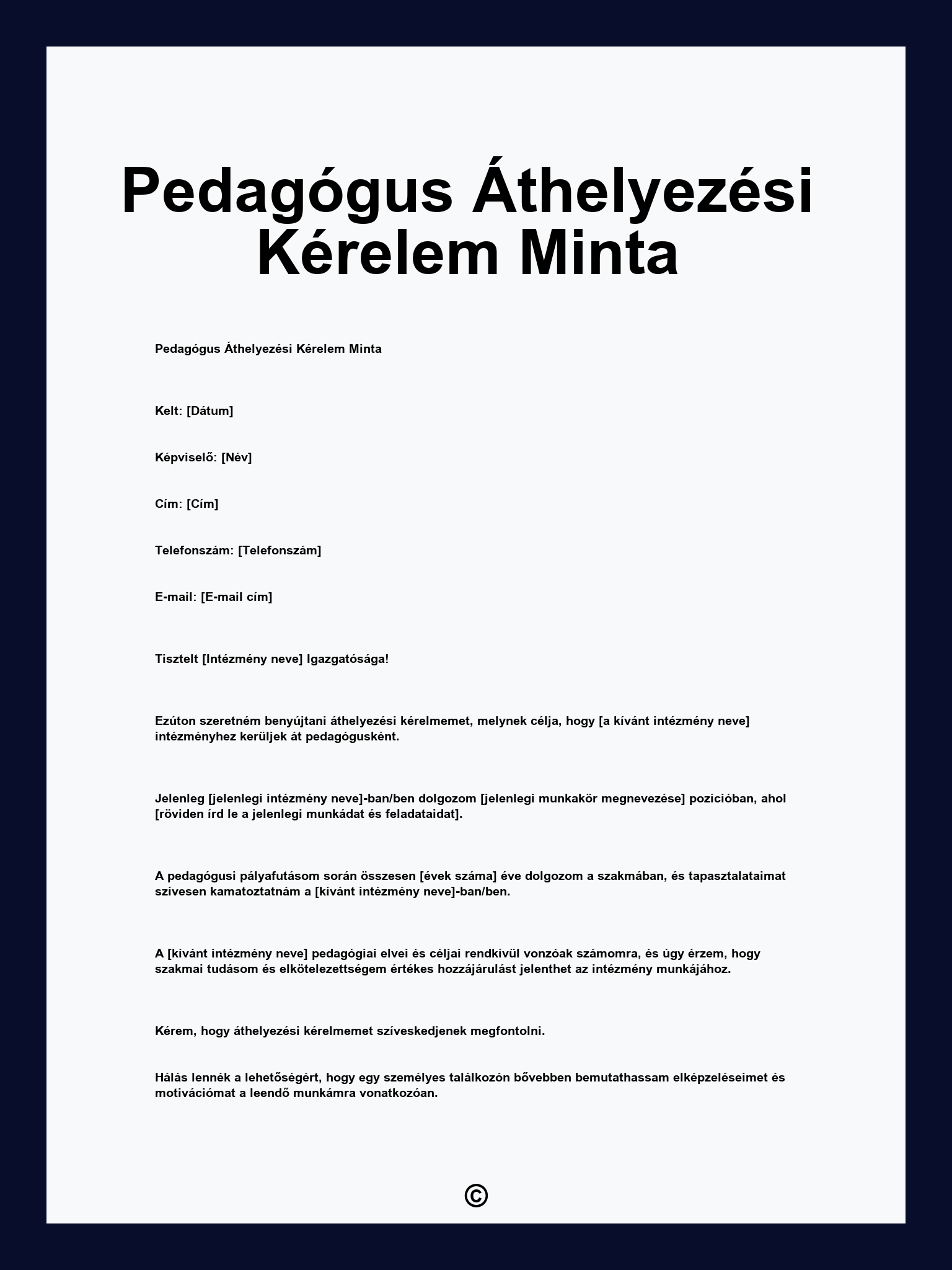 Pedagógus Áthelyezési Kérelem Minta