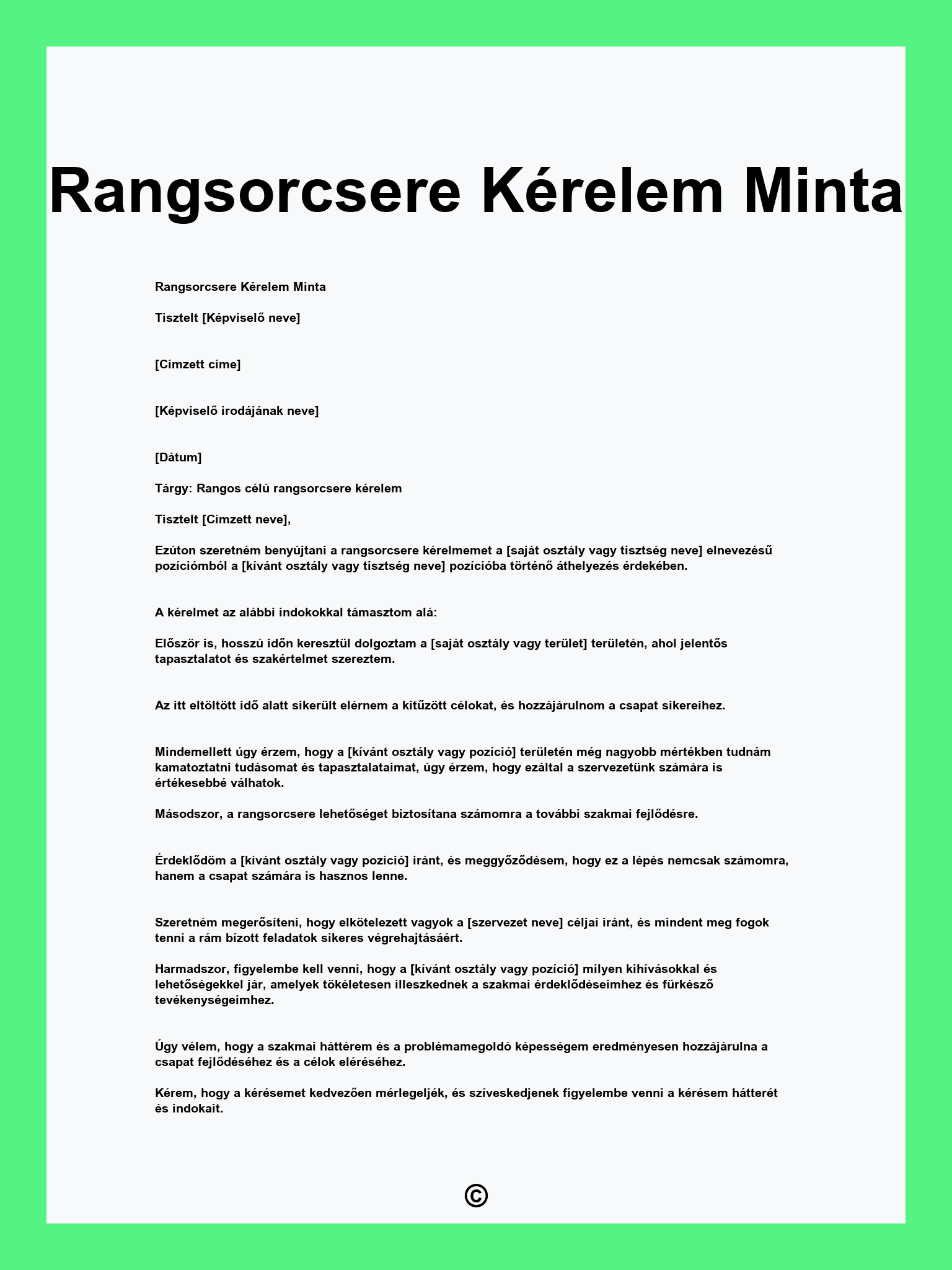 Rangsorcsere Kérelem Minta
