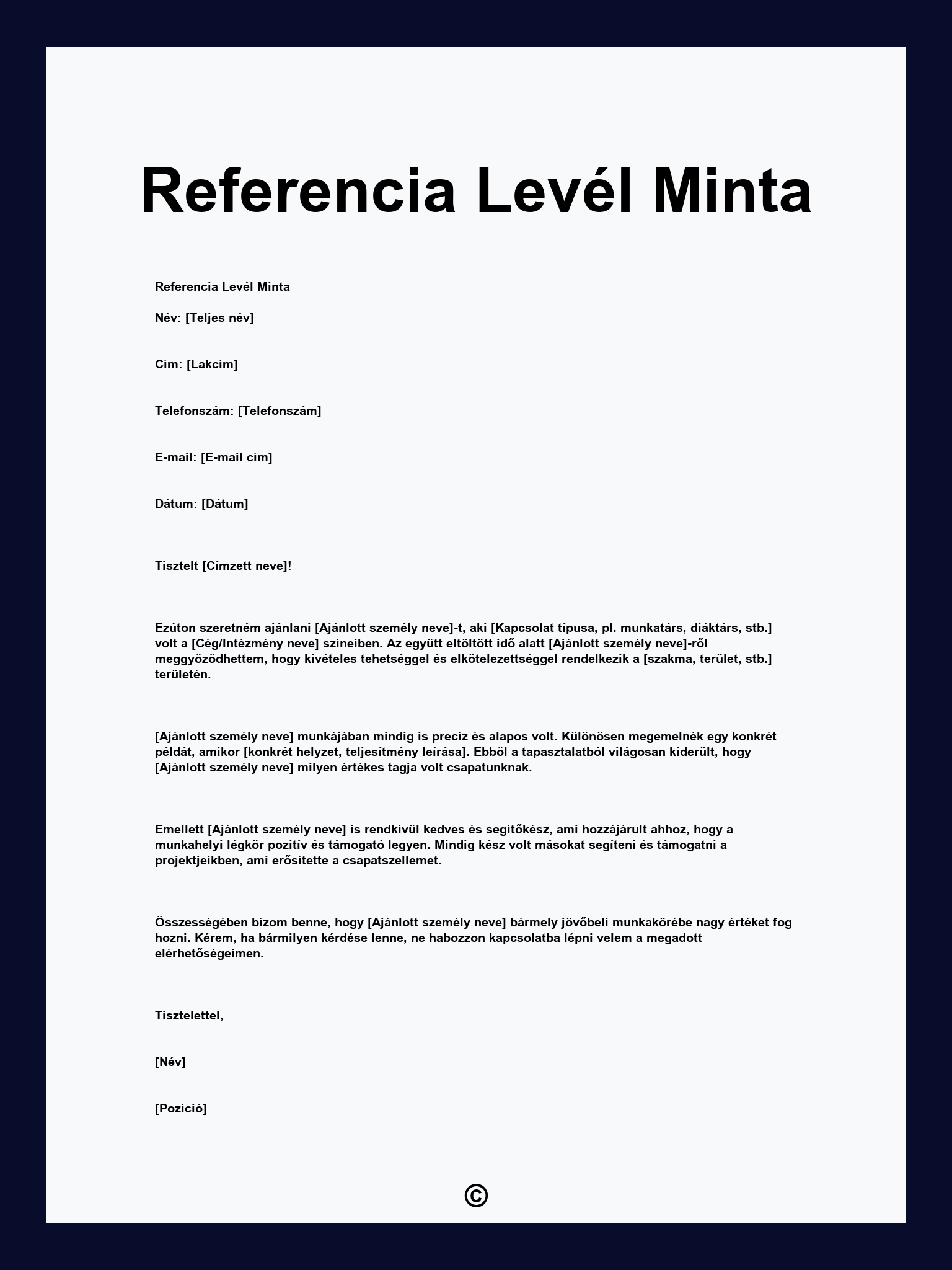 Referencia Levél Minta