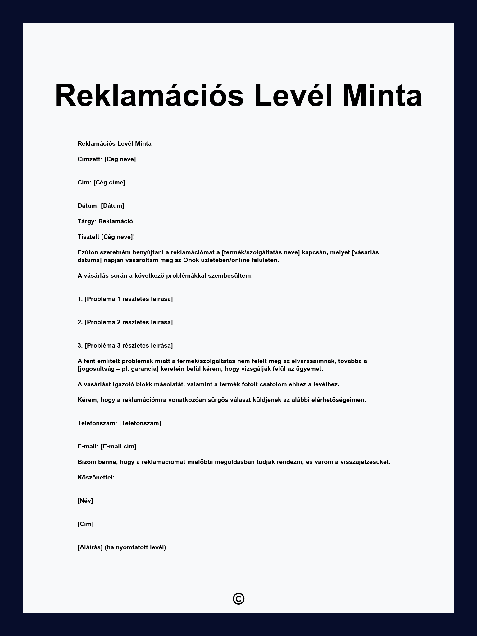 Reklamációs Levél Minta