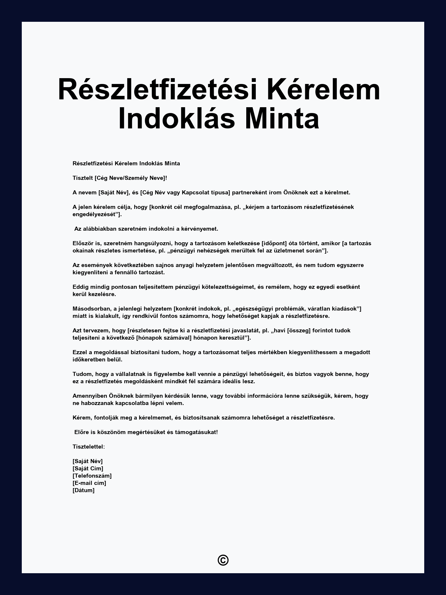 Részletfizetési Kérelem Indoklás Minta