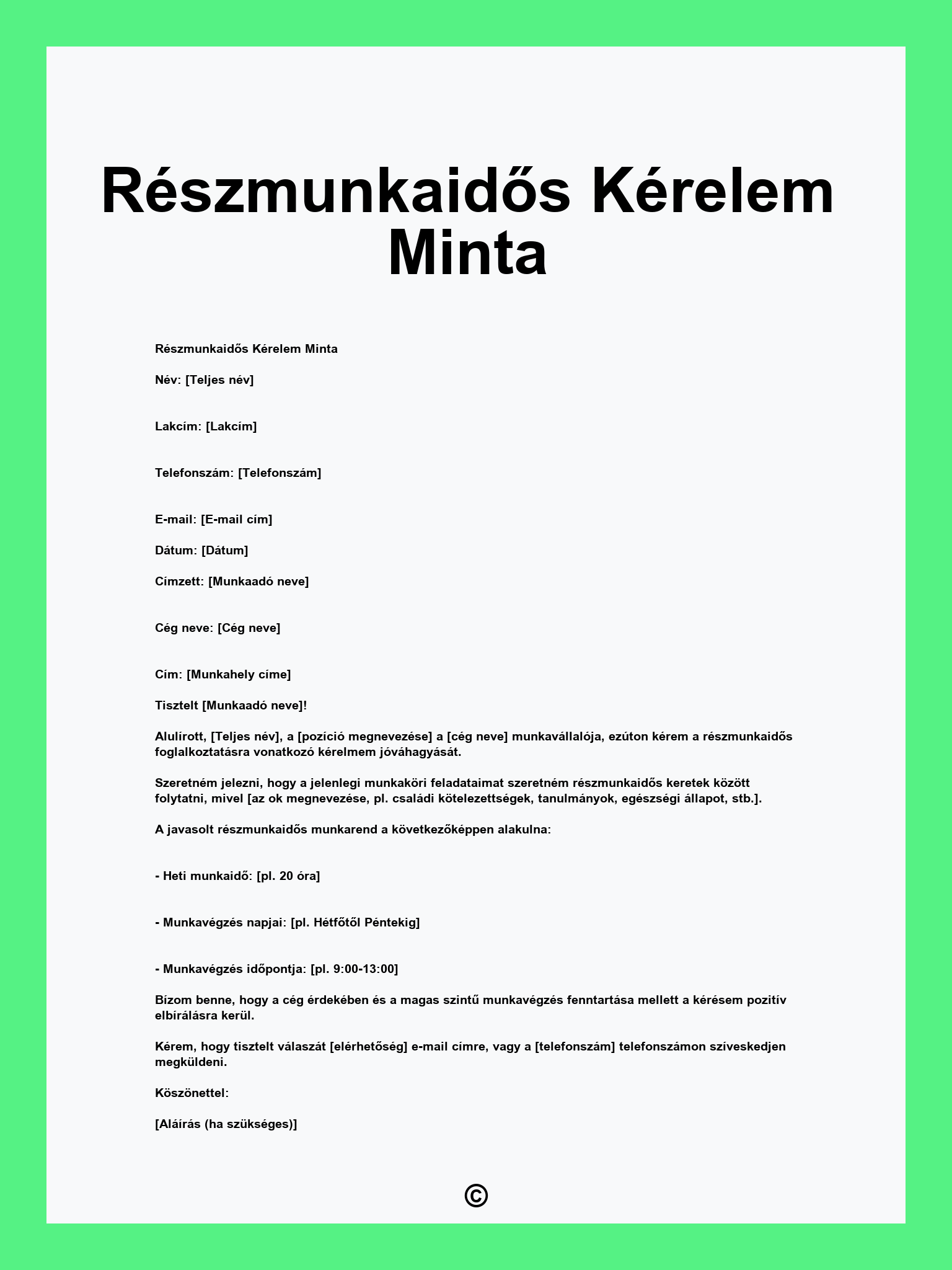 Részmunkaidős Kérelem Minta