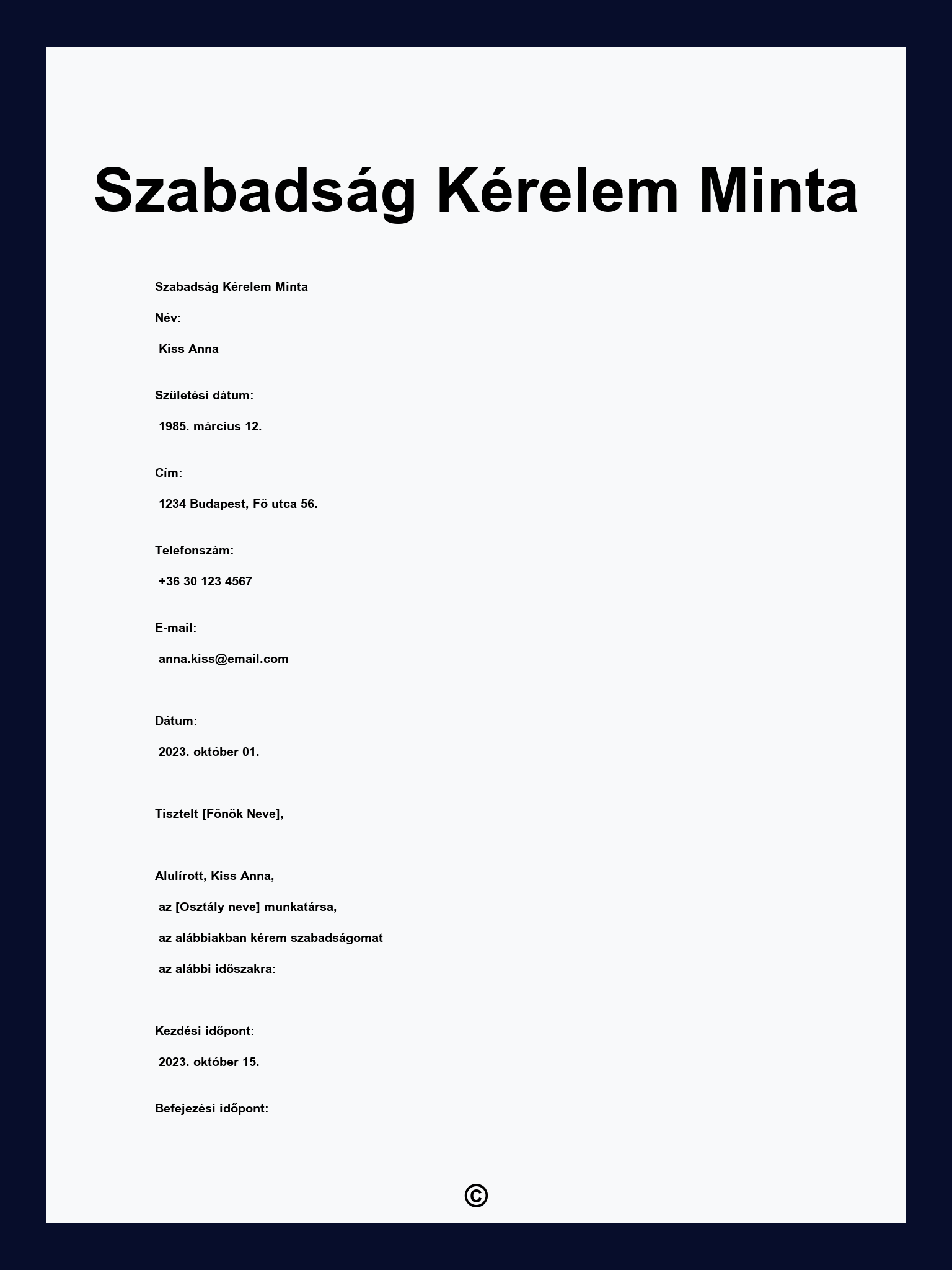 Szabadság Kérelem Minta