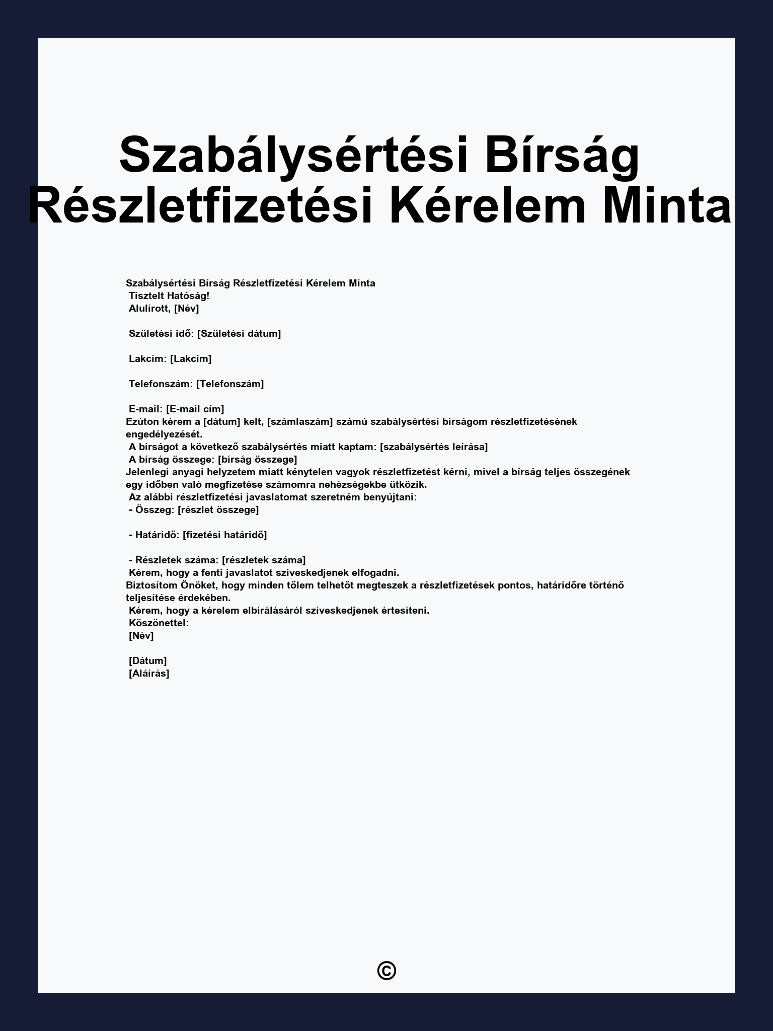 Szabálysértési Bírság Részletfizetési Kérelem Minta