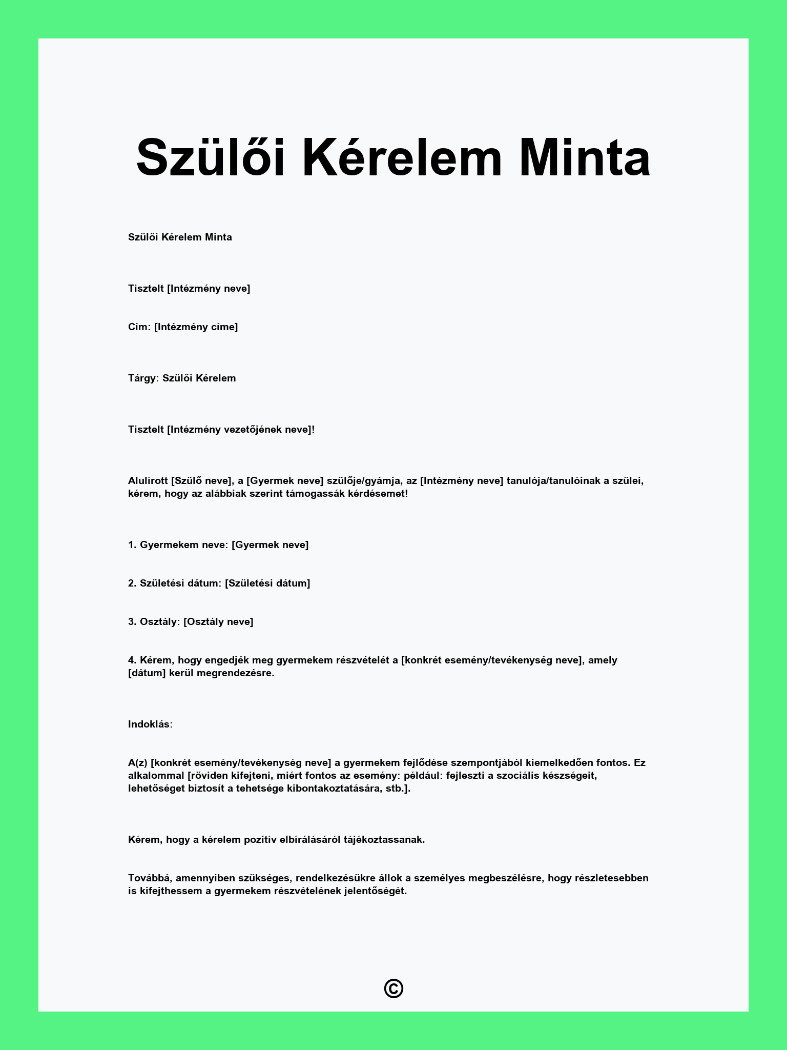 Szülői Kérelem Minta