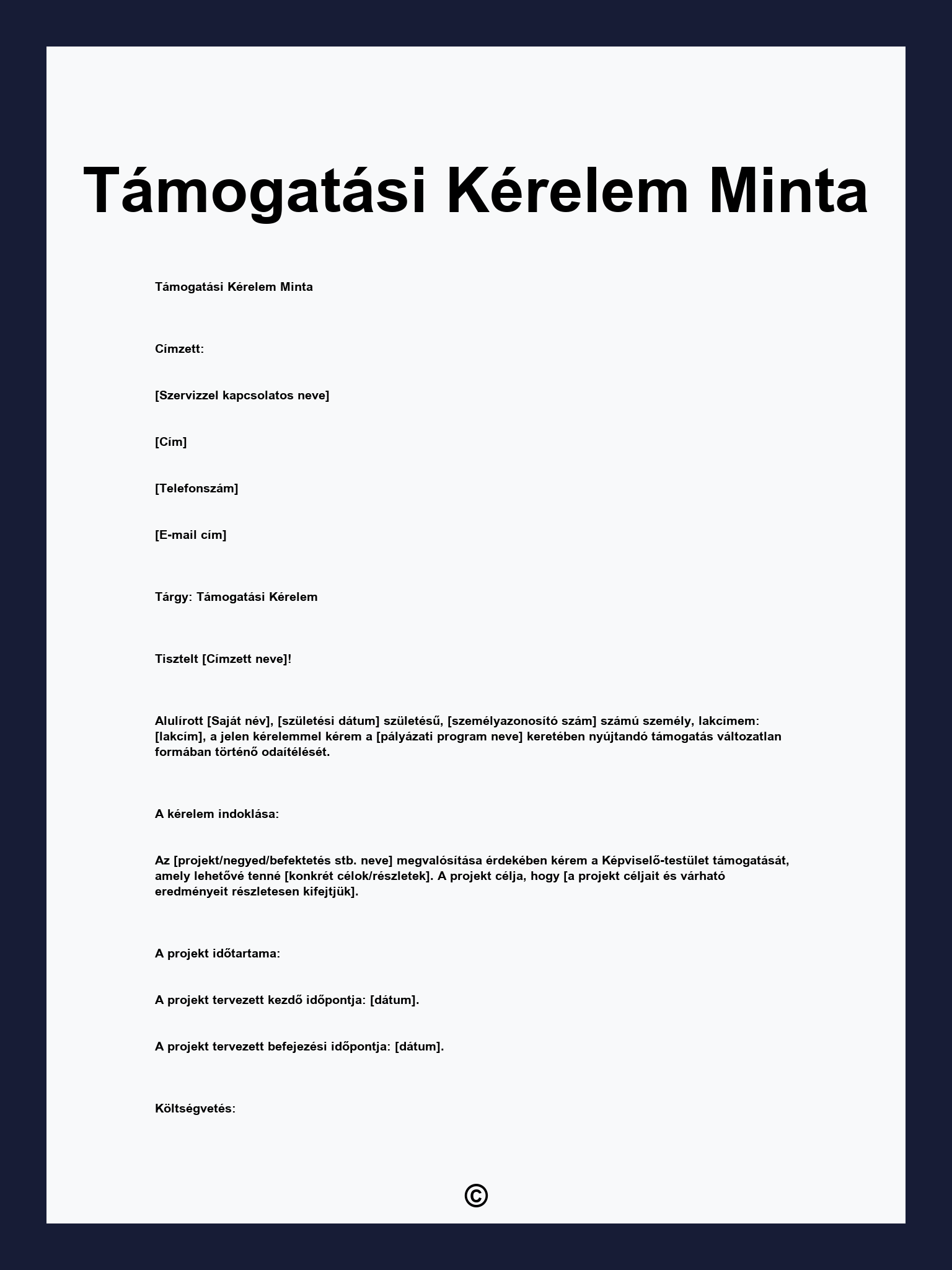 Támogatási Kérelem Minta