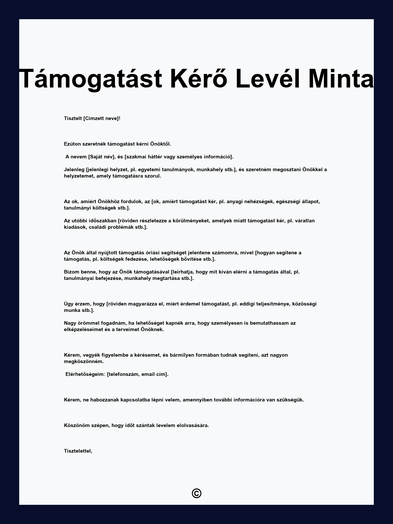 Támogatást Kérő Levél Minta