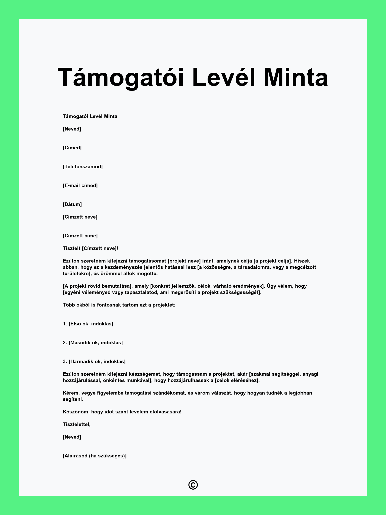 Támogatói Levél Minta