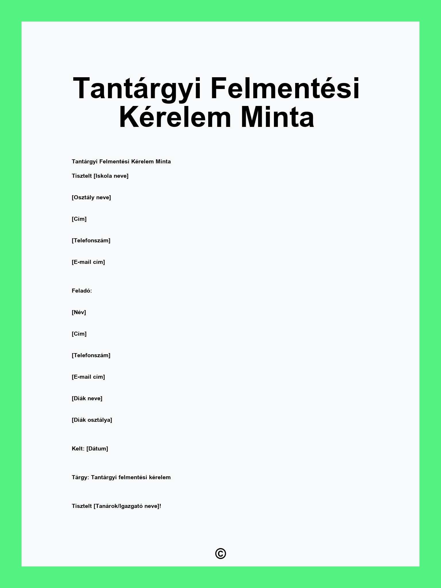 Tantárgyi Felmentési Kérelem Minta