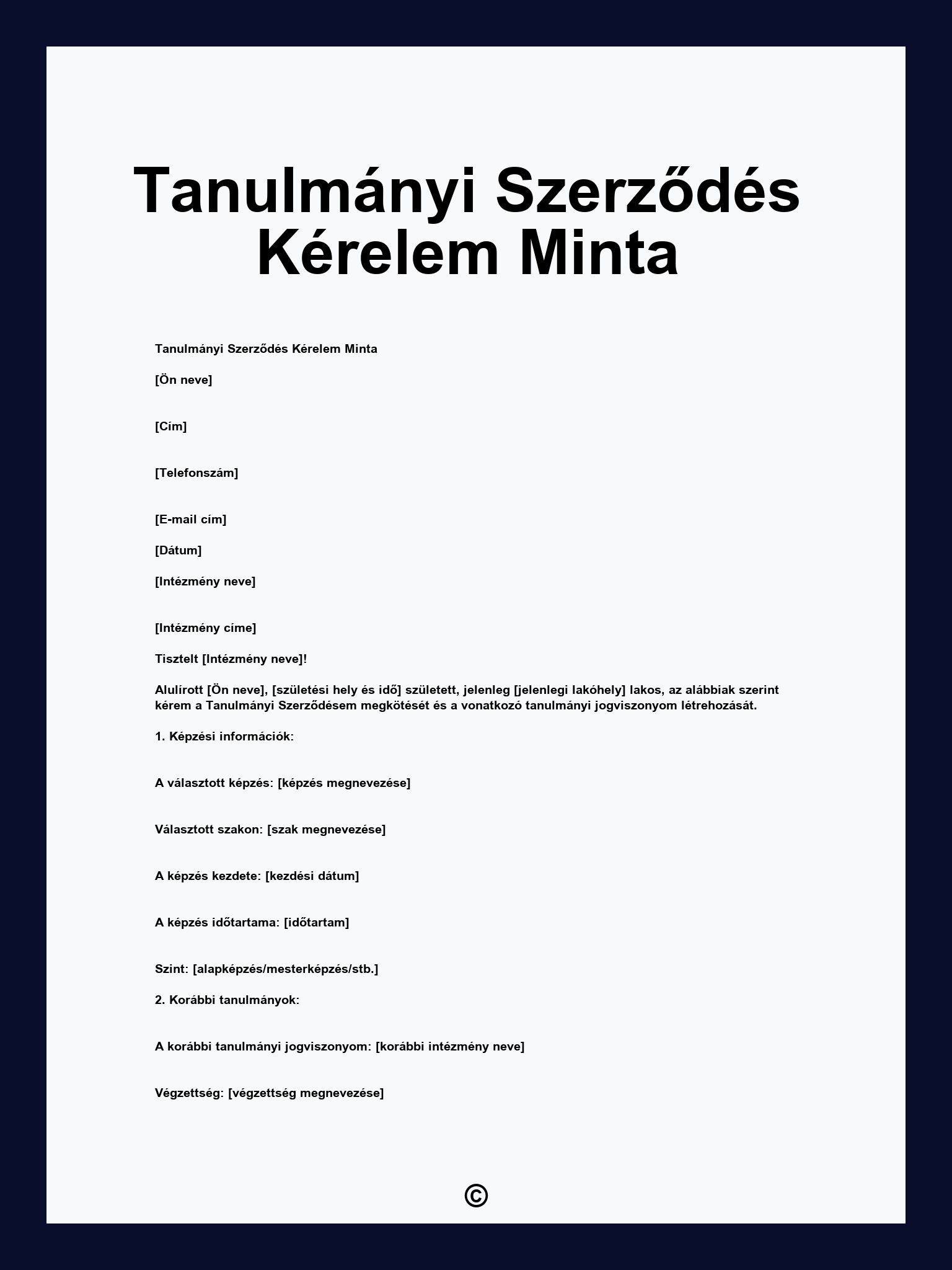 Tanulmányi Szerződés Kérelem Minta